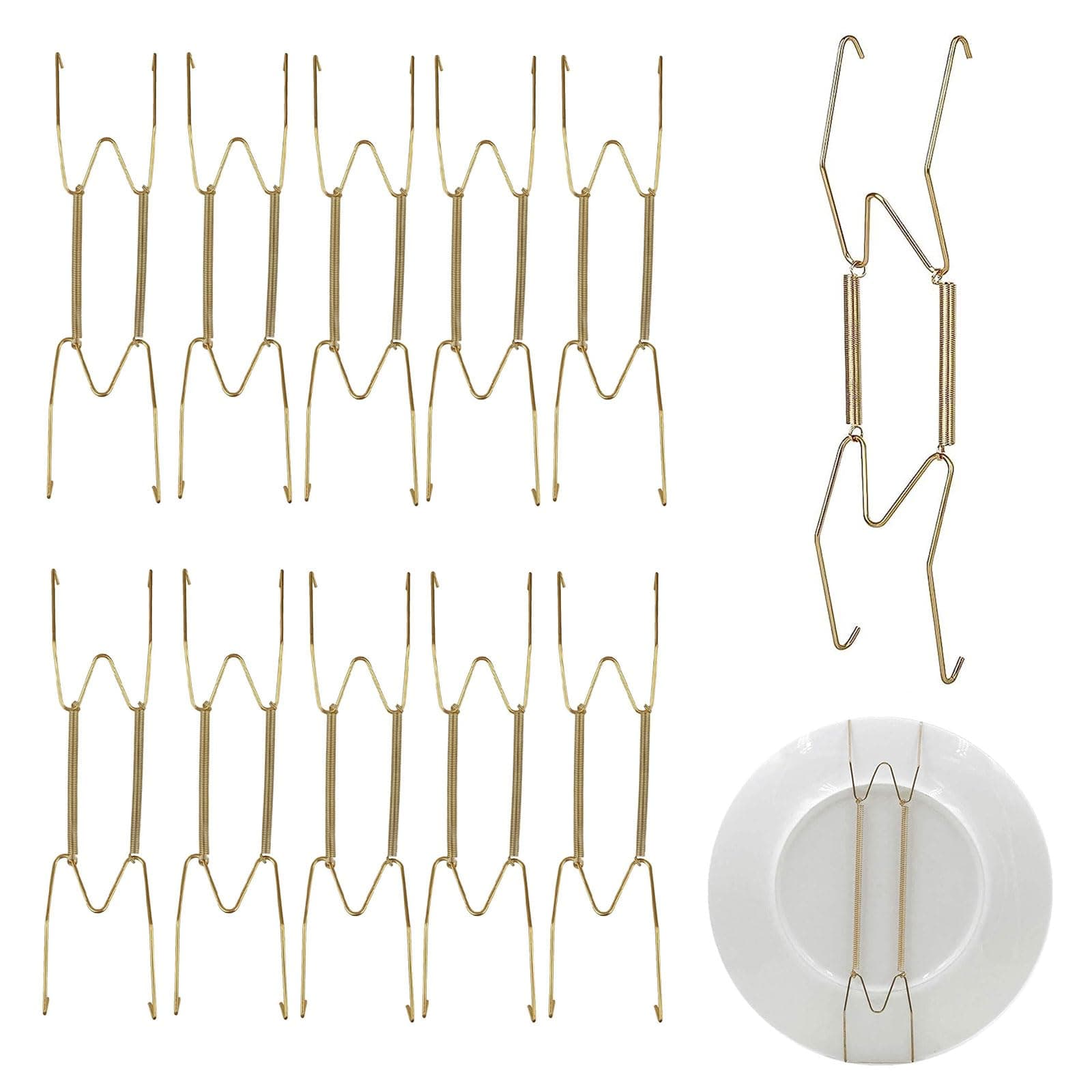 EEEKit Dish Display Plate Metal Hangers, 10-Pack Plate Spring Hook Holder Hanging Wire for Compatible Decorative Plates, Antique China, Antique Plates and Art for The Wall Home Decoration,