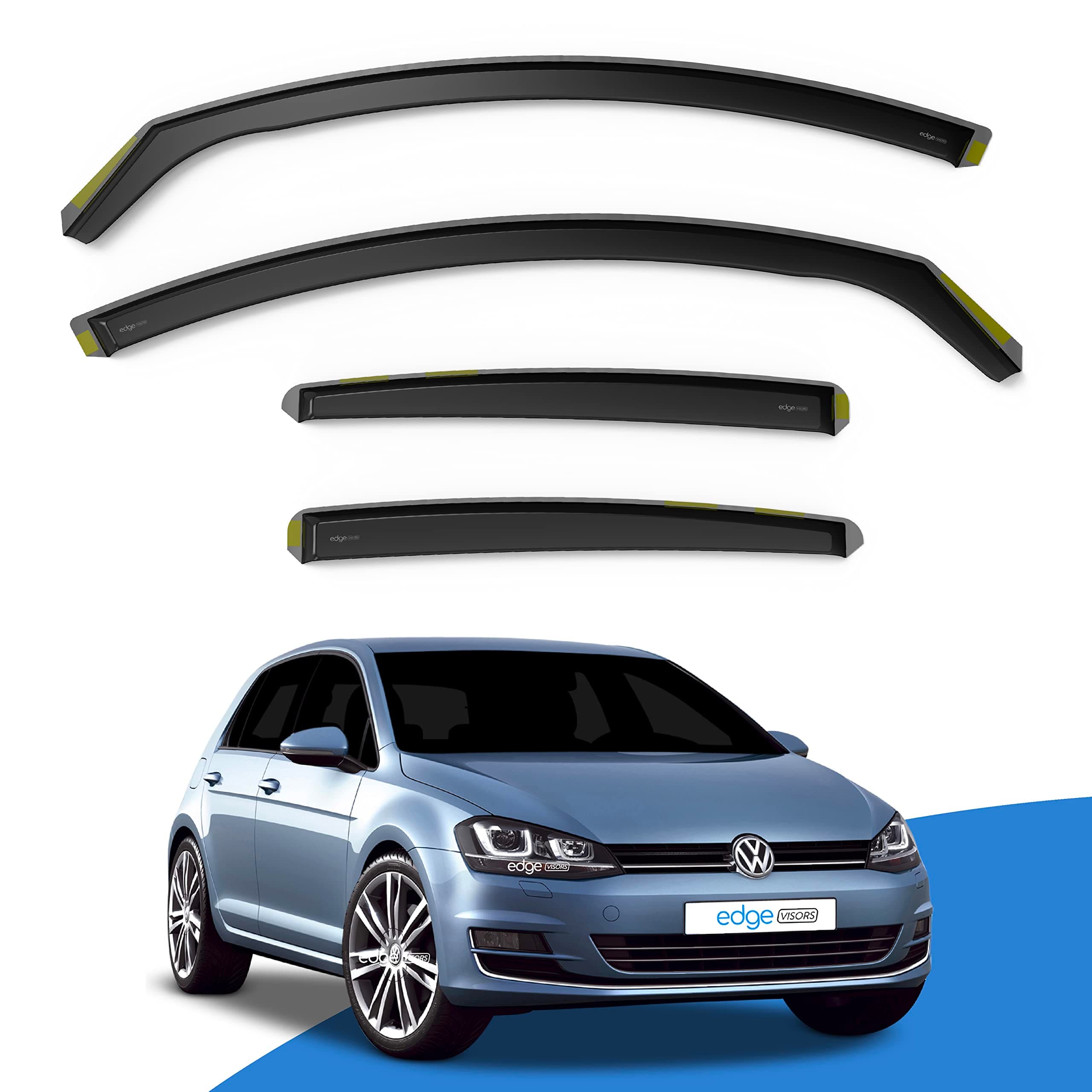 EdgeVisors Wind Deflectors | Fits: VW GOLF MK7 (2012-2020) 5 Door Hatchback 4pc Set | In-Channel Rain Guards for Wind, Rain & Sun Protection, Easy Installation - Tinted
