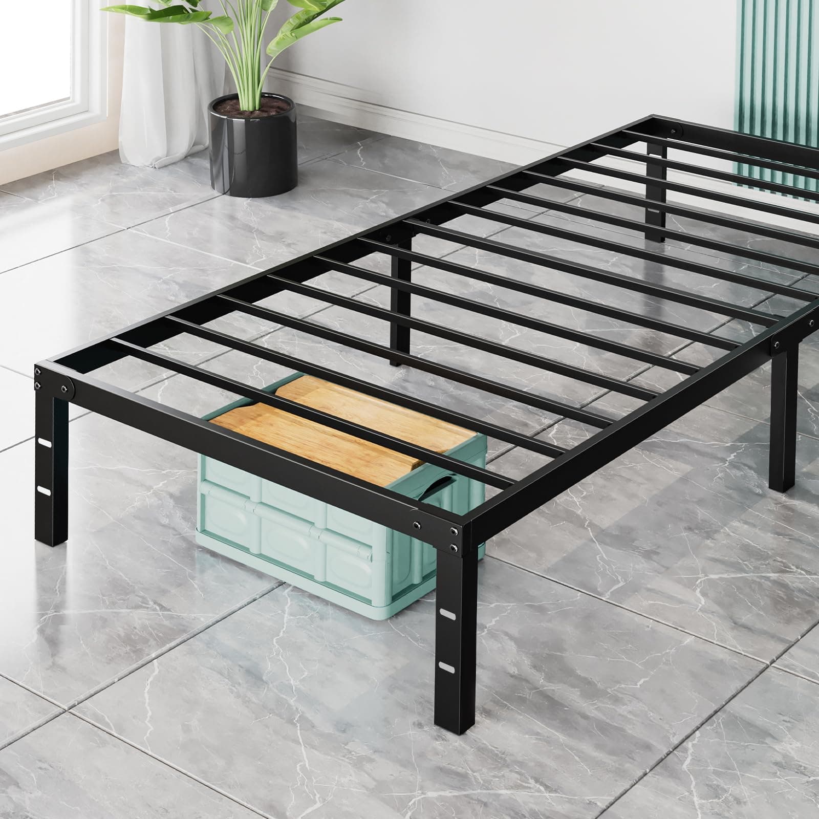 Twin Bed Frame - Heavy Duty Metal Platform Bed Frames Twin Size with Storage Space Under Frame, No Box Spring Needed, 14 Inches, Sturdy Steel Slat Support