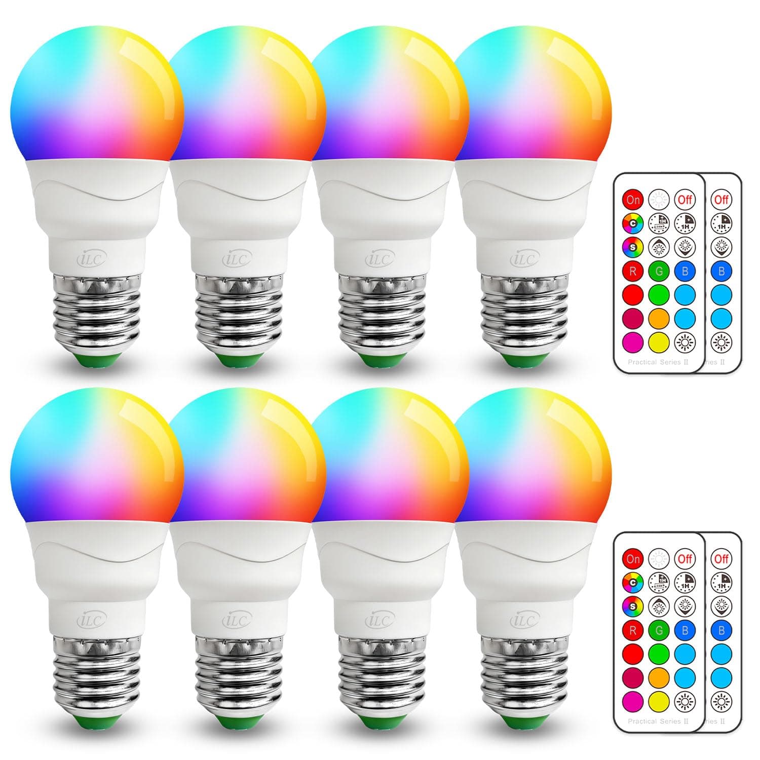 ILC RGB LED Light Bulb, Color Changing Light Bulb, 40W Equivalent, 450LM, 2700K Warm White 5W E26 Screw Base RGBW, 12 Color Choices - Timing Infrared Remote Control (8 Pack)