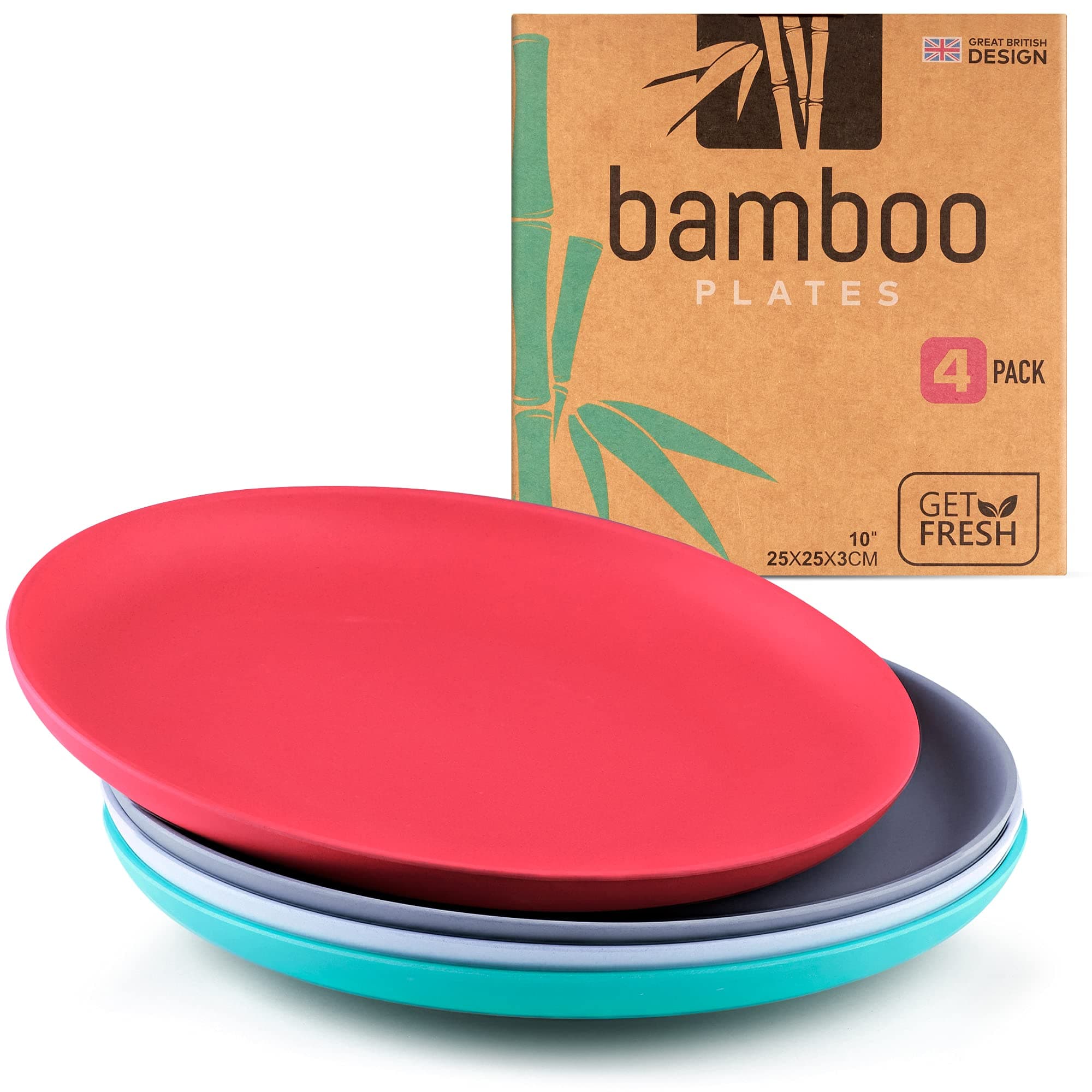 GET FRESH Bamboo Dinnerware Set - 4 Pack Bamboo Fiber Plates for Healthy Dining