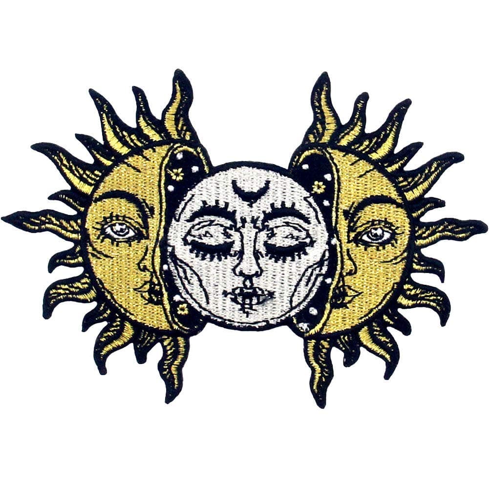Sun and Moon Patch Embroidered Biker Applique Iron On Sew On Emblem