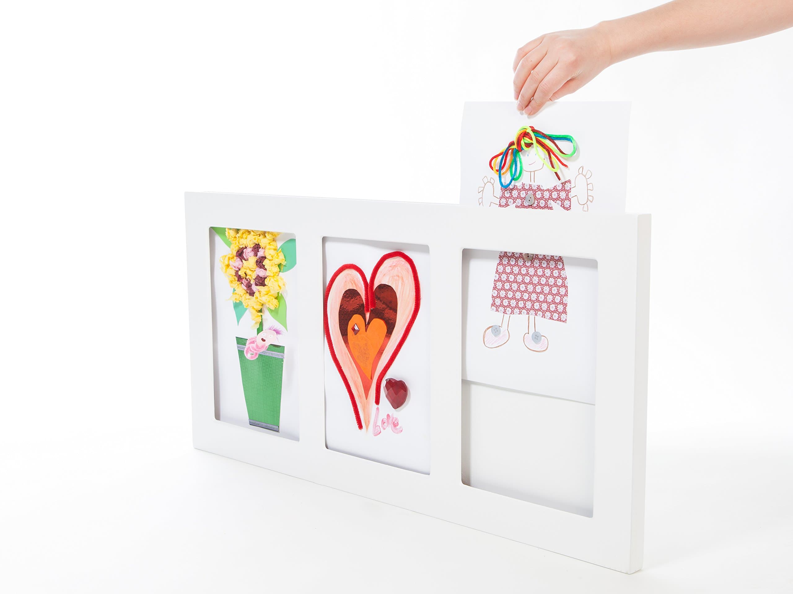 Articulate Gallery - A4 Kids Art Frames - A4 Triple White Frame - Triple Display Frame for Kids Artwork- 71 x 38cm frame - Kids Art Projects, School, Home or Office