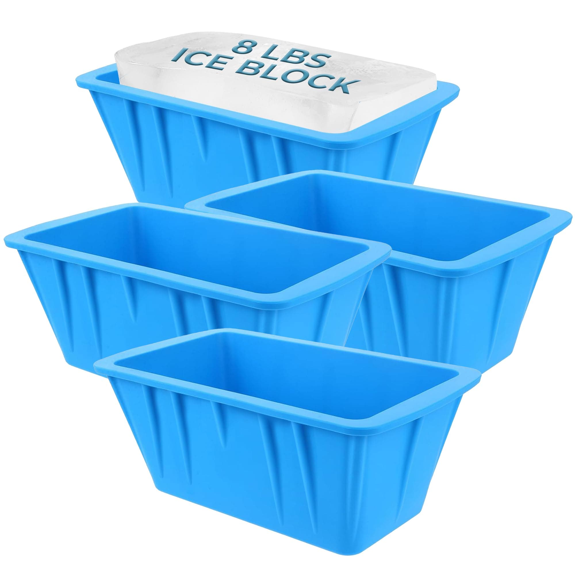 (4 Pack) Ice Block Form Makes 32 Lbs. Ice Cube 10" x 5" x 5" Large Ice Block Maker, Ice Bath Chiller, Cold Pod, Plunge Tub Or Cooler, Reusable Food Grade Silicone, Steel Reinforced Rim