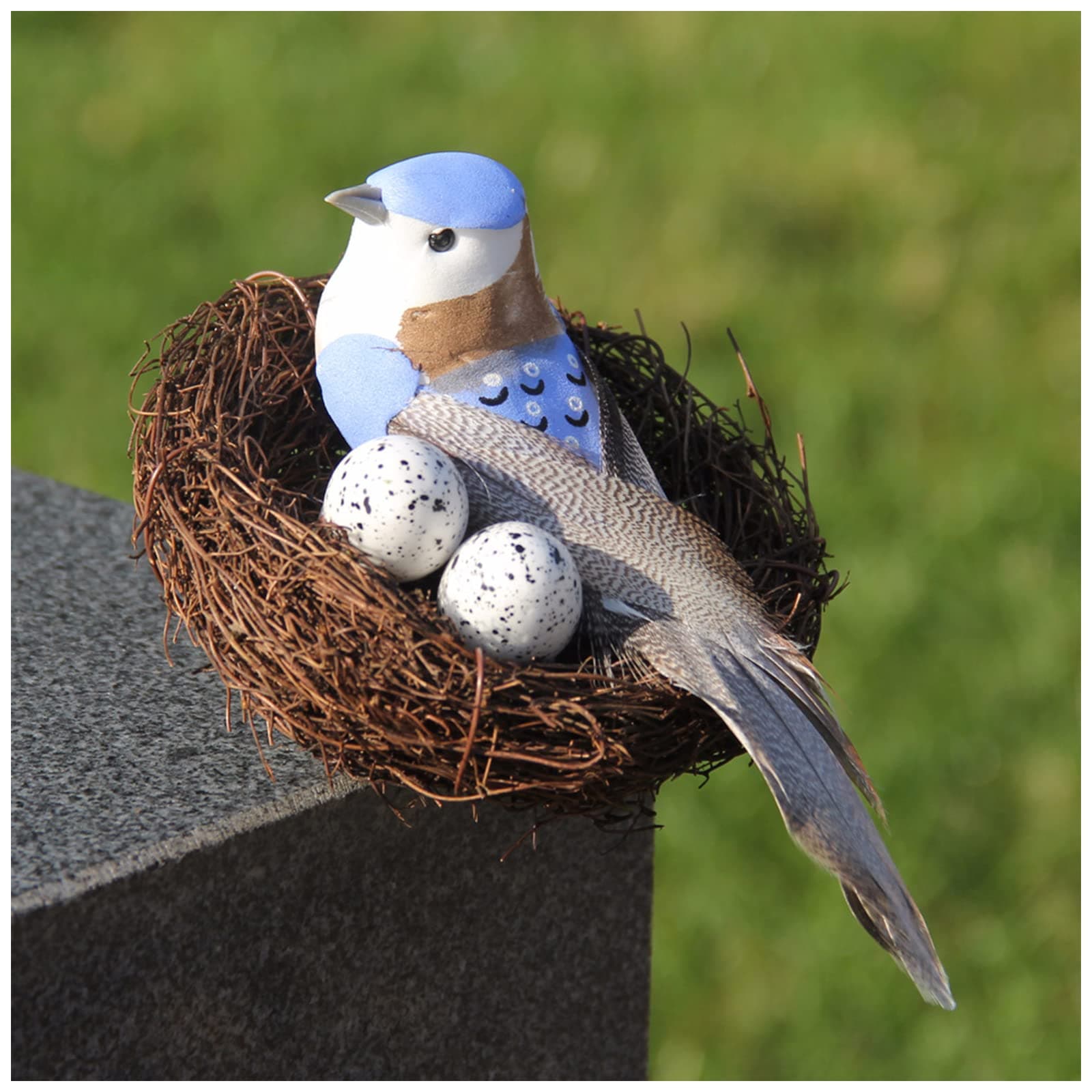 IXIGER Artificial Bird Nest, Bird Nest with Artificial Bird Eggs, Country Style Simulation Twig Bird Nest for Handmade Easter Rattan Nest Creative Decoration for Home Garden (Blue)