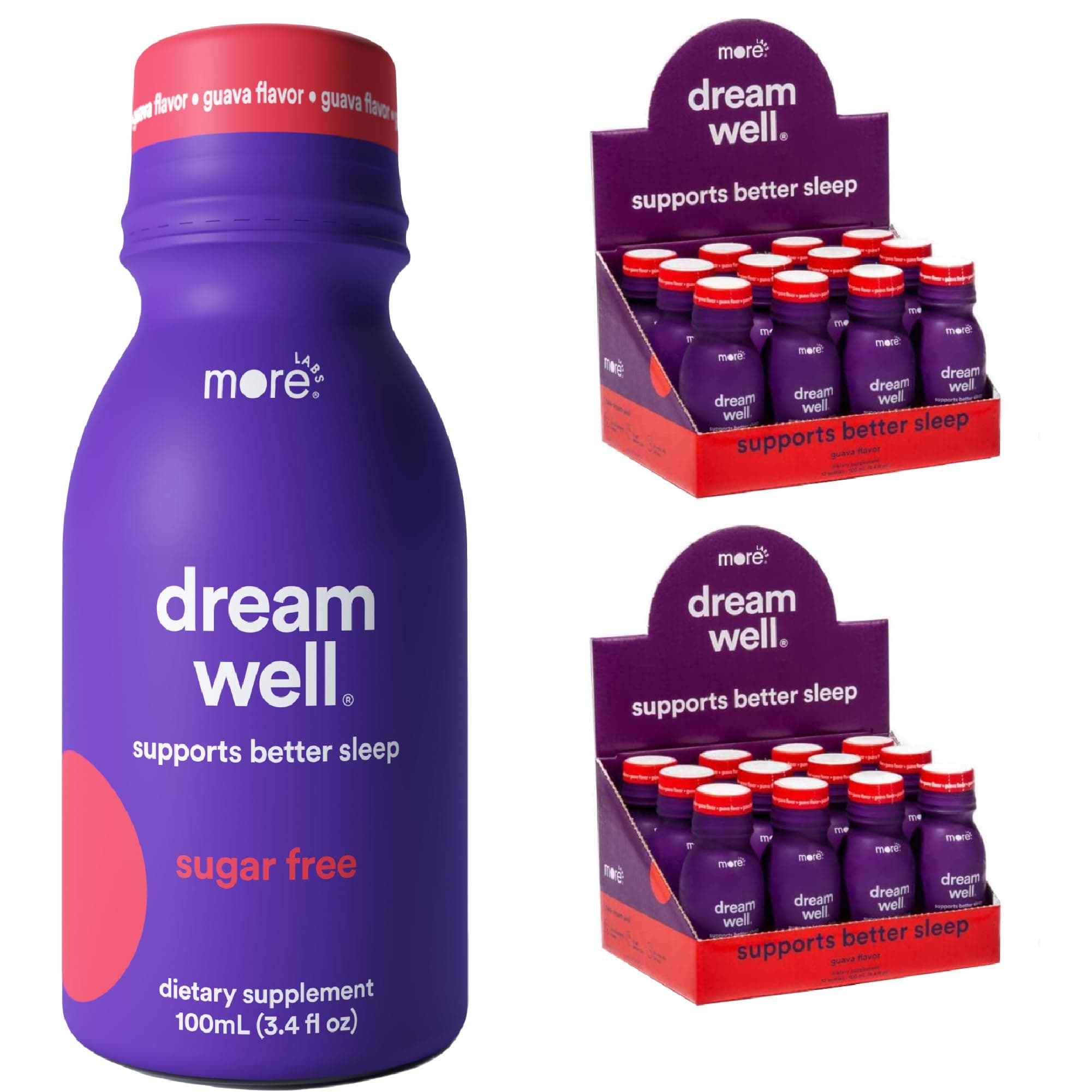 More Labs Dream Well, 5MG Melatonin Holistic Sleep Drink Solution, Non-Habit Forming with 5HTP, Lemon Balm, Jujube Seed, Glycine (Pack of 24)