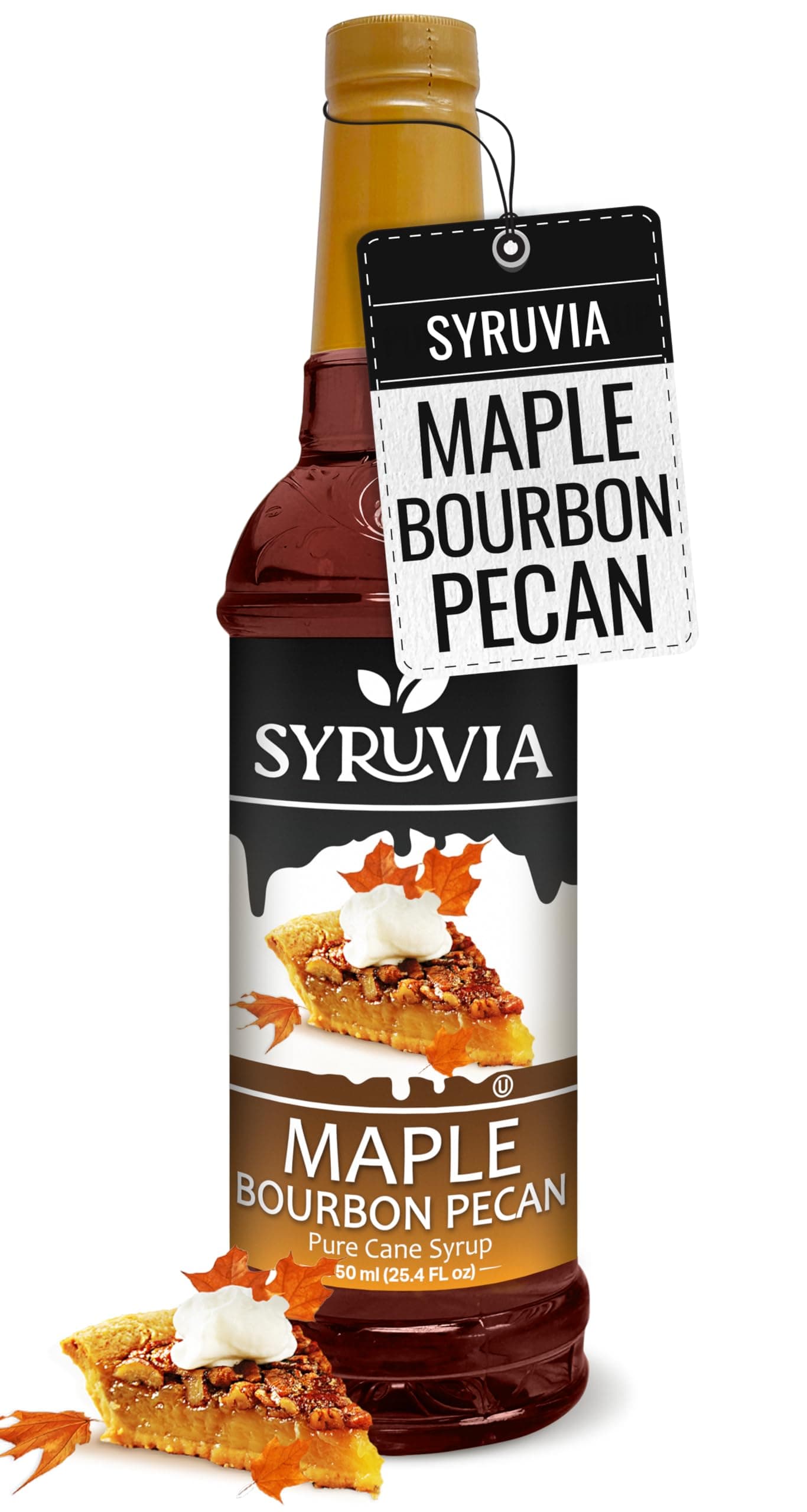 Syruvia Coffee Syrup, Maple Bourbon Pecan Flavored Syrup for Drinks, Lattes, and Desserts – 25.4 fl oz