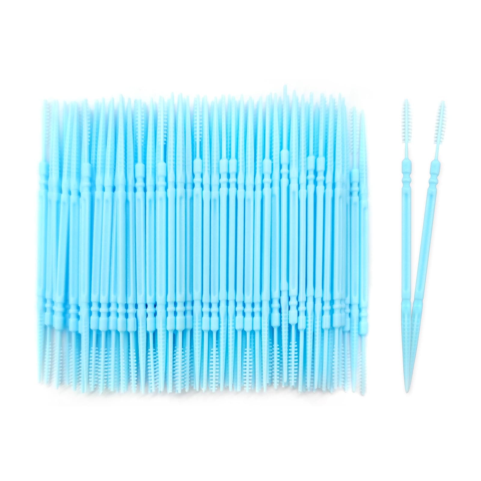 100pcs Plastic Double Head Dental Picks Soft Tooth Floss Picks Interdental Brush Flosser Sticks Portable Oral Dental Brush Cleaning Tool (Blue)