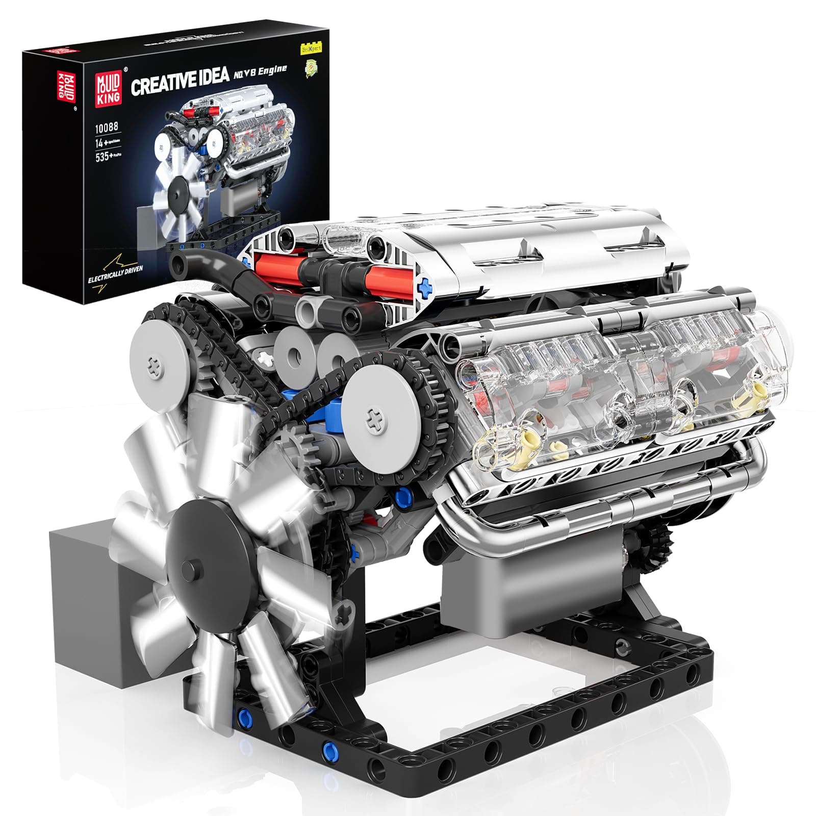 Mould King 10088 V8 Engine Model Kit Build Your Own STEM Mini V8 Model Engine Building Blocks Sets that Works for Adults Age 14+, 535Pcs