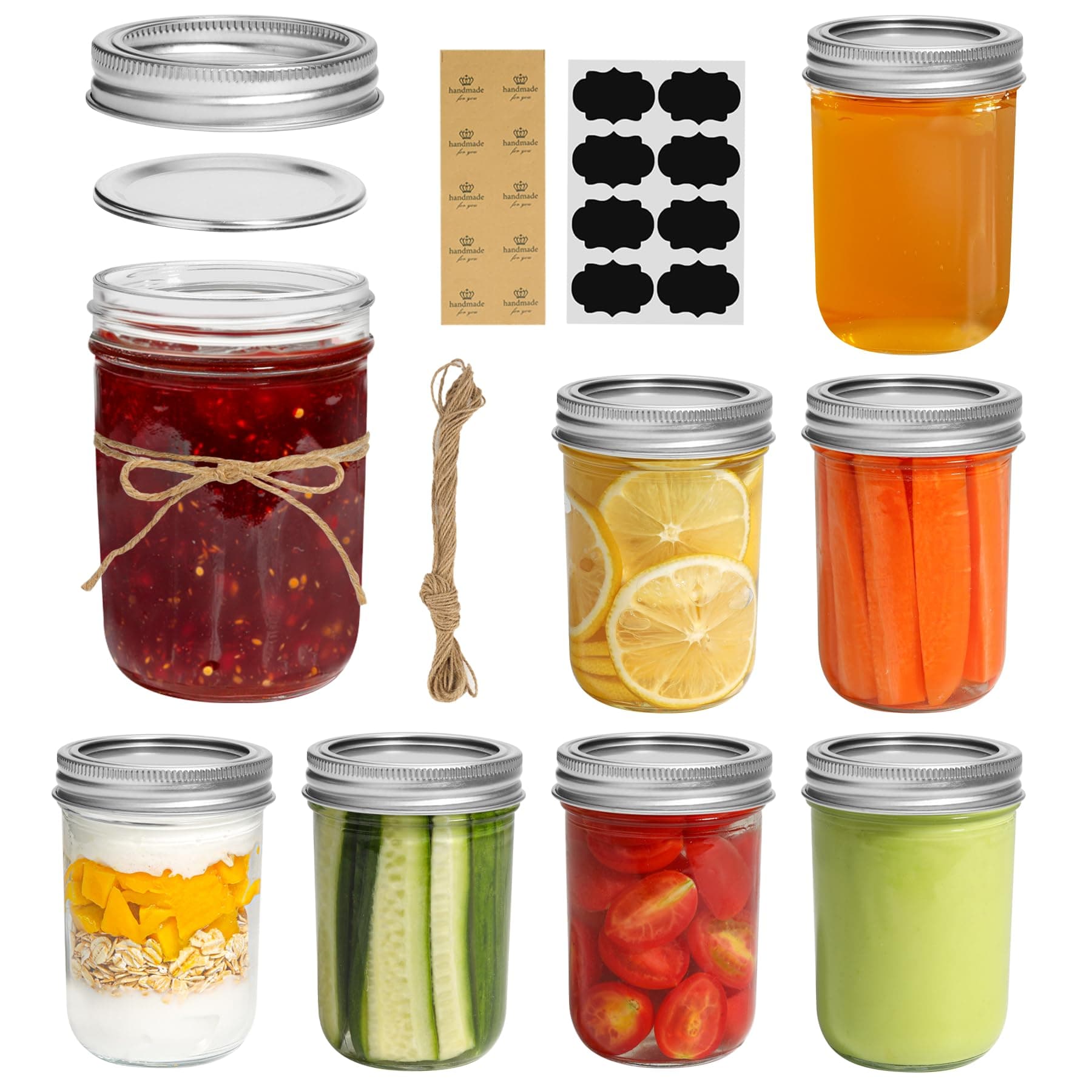 Small Mason Jars 8oz - 8 Pack, Regular Mouth Mason Jar with Lids and Seal Bands, Glass Half Pint Canning Jar for Spice, Jam, Honey, Pickle, Dessert, Wedding Favors, DIY Candles Decor