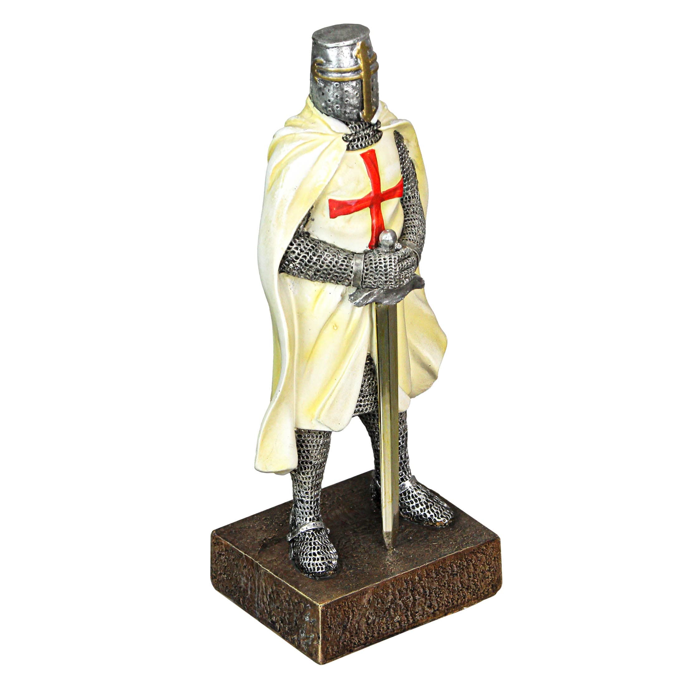 Zeckos Medieval Templar Knight in Battle Holding Sword Armor Statue