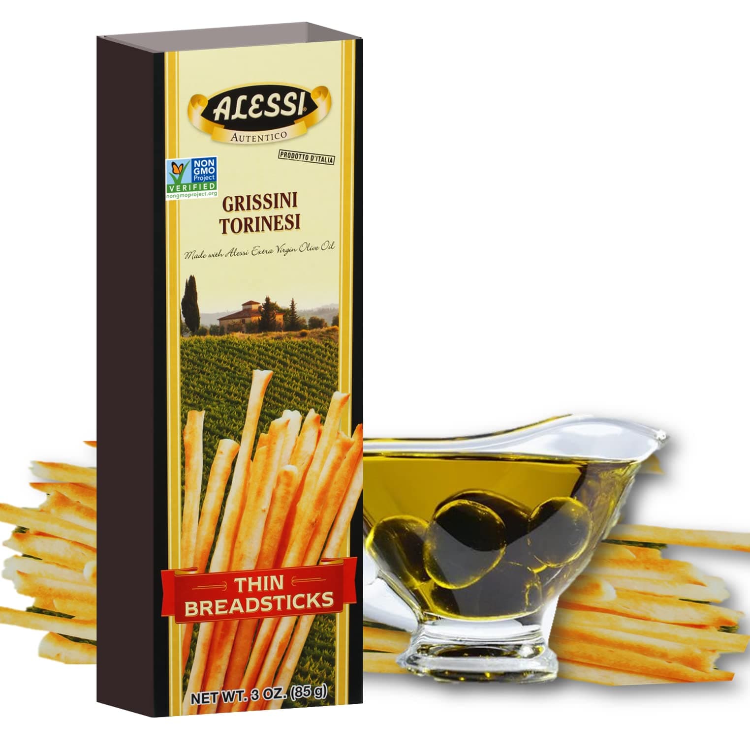 Imported Breadsticks, Thin Autentico Italian Crispy Bread Sticks, Low Fat Made with Extra Virgin Olive Oil (Thin, 3 Ounce (Pack of 12))