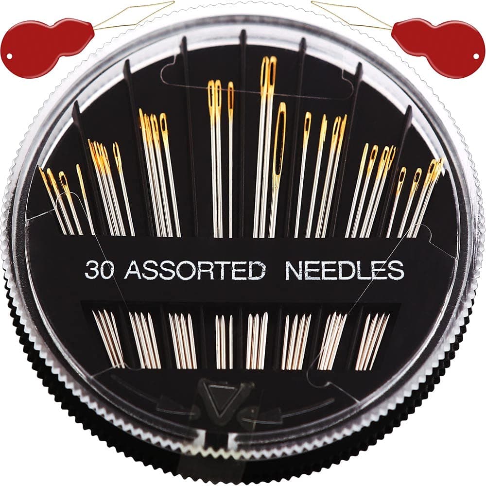Premium Hand Sewing Needles for Sewing Repair, 30-Count Assorted Needles with 2 Threaders