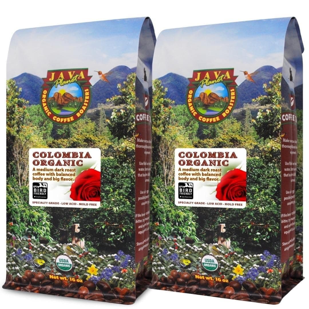 Low Acid Coffee, Organic Colombian Single Origin: Whole Bean Medium Dark Roast - Smooth Full Flavored Coffee Bean, Two 1LB Bags