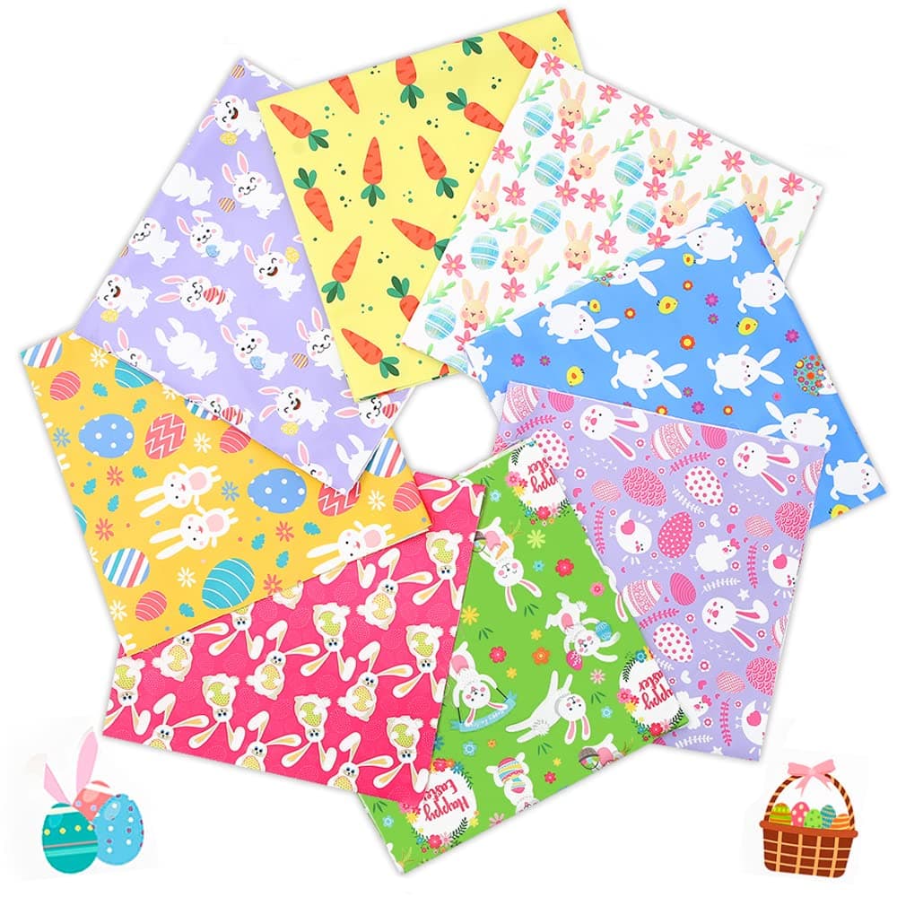 8 Pieces Cute Easter Fabric, 19.7 x 19.7 Inches Bunny Carrots Eggs Chick Print Squares Quilting Patchwork Holiday Fabric Bundles for DIY Easter Day Crafts Handmade Sewing Party Decor Making Supplies