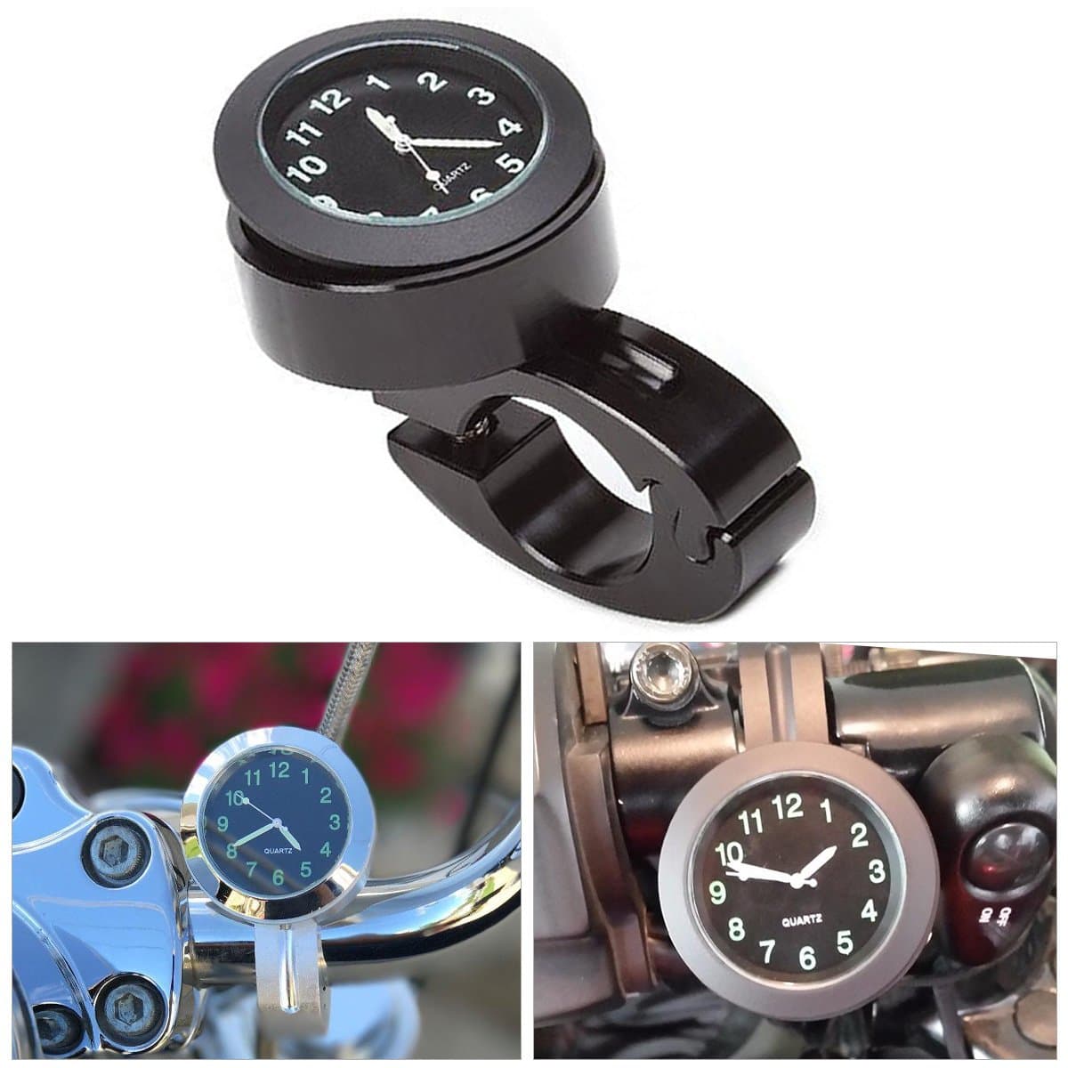 Universal Motorcycle Bike 7/8 Handlebars Clock Accessories Chrome Dial Dial Watch Black yooap