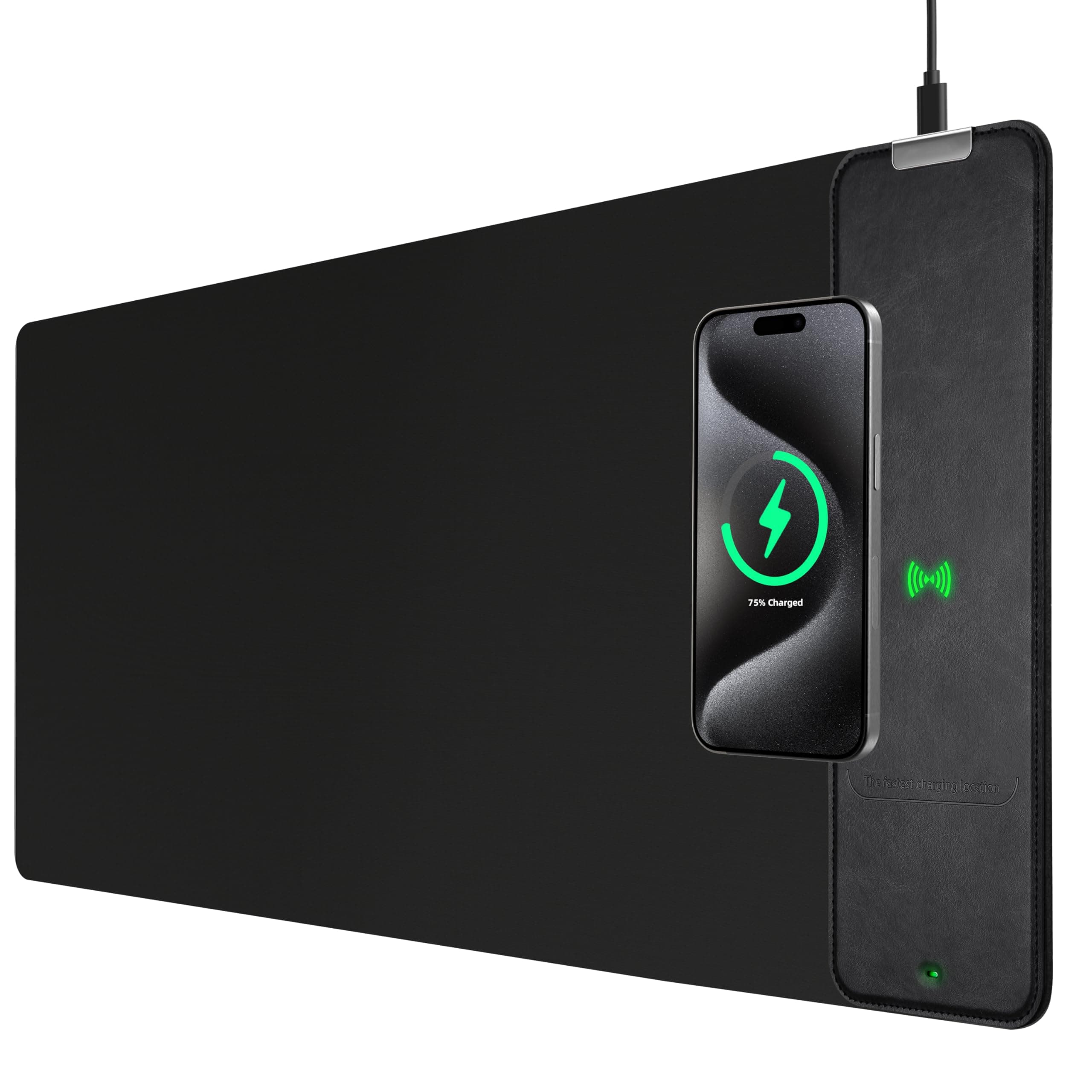 wireless future charger 10W Charging Mouse Pad - Charging Desk Mat, 31.5" x 11.8" Extended Large Keyboard Pad, Vegan Leather, Waterproof Surface & Non-Slip Rubber Base for Office and Home, Black
