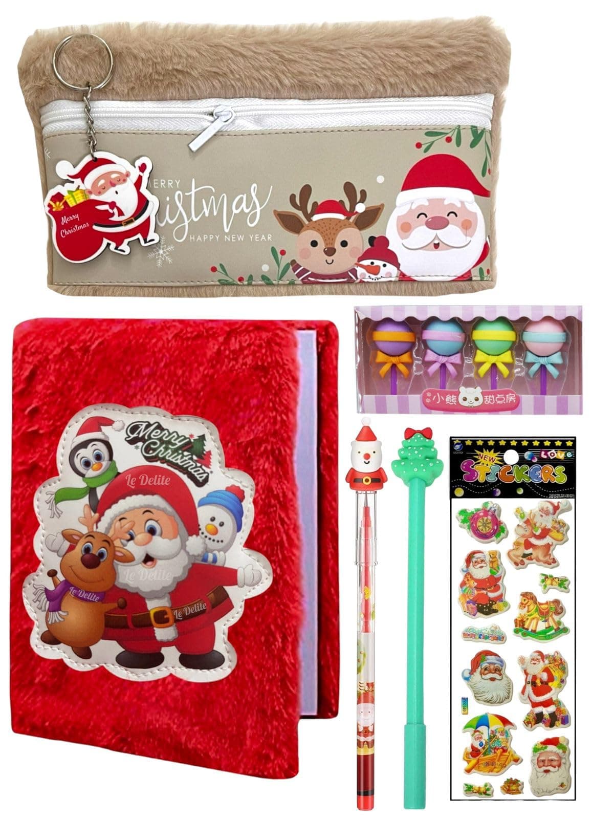 Le Delite Unicorn Magic Dream Light blinking Stationery Gift Set for Kids I new year goody gift set cute stylish School Stationery Fur Pouch for Kids (xmas fur combo)