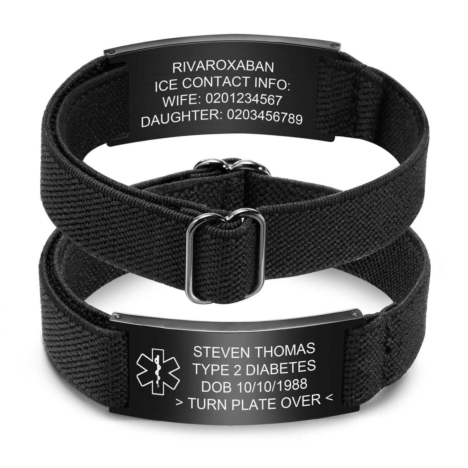 Personalized Medical Alert Bracelet for Men - Customized Elastic Strap Stainless Steel ID Bracelets Engraved Medic Info, Emergency Awareness Medic ID Bracelet for Autism Allergy Diabetic Epilepsy