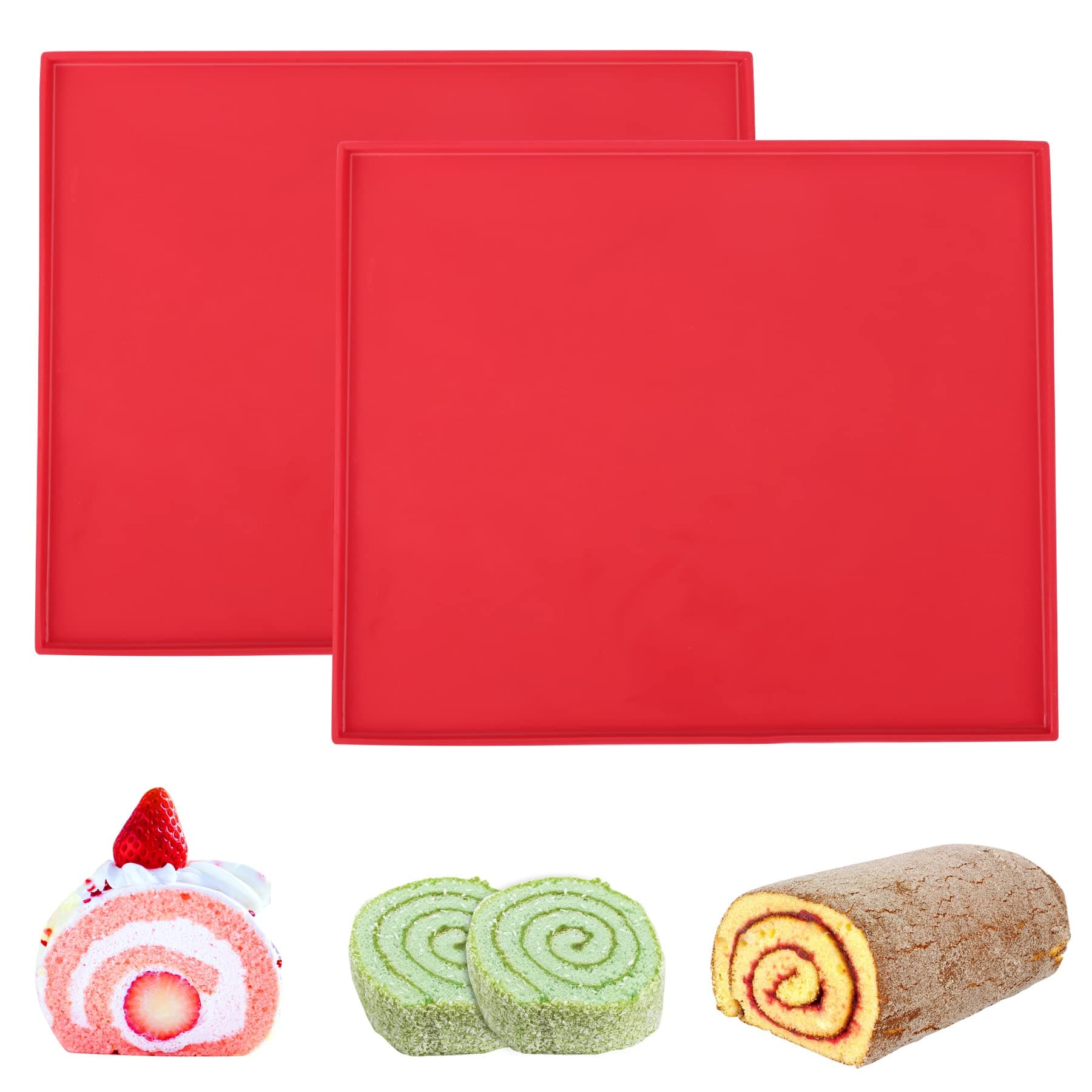 ANDGOO 2 PCS Swiss Roll Cake Mat, Silicone Baking Mat Kitchen Essentials, Nonstick Pastry Mat jelly Roll Pan Baking Tray Pizza/Cookies Mould
