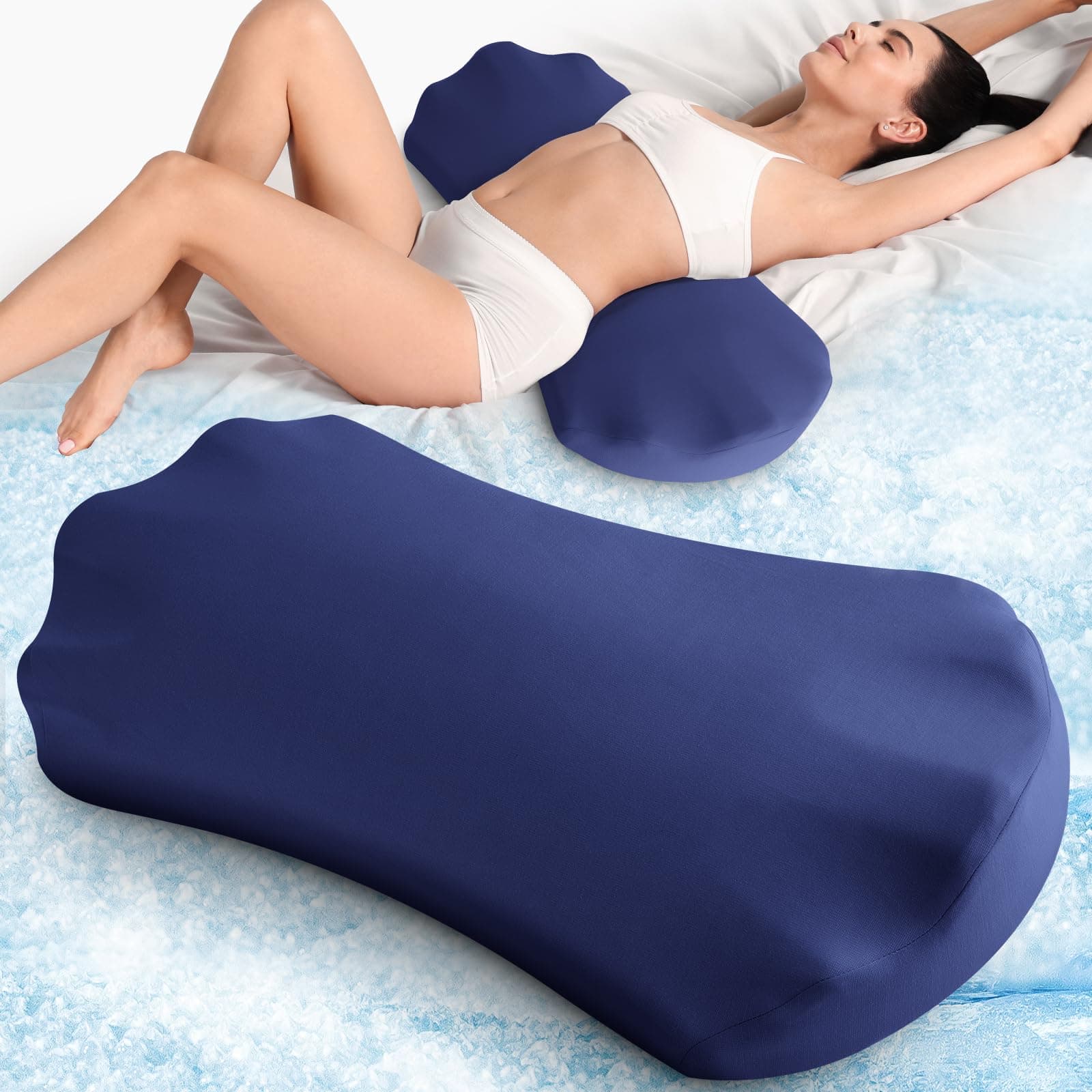 Lower Back Pain Relief Pillow for Sleeping Memory Foam Lumbar Support Pillow for Side Back Sleepers - Ergonomic Cooling Waist Pillow - Back Pain Relief Wedge Cushion Bolster Pillow for Bed, Car, Sofa