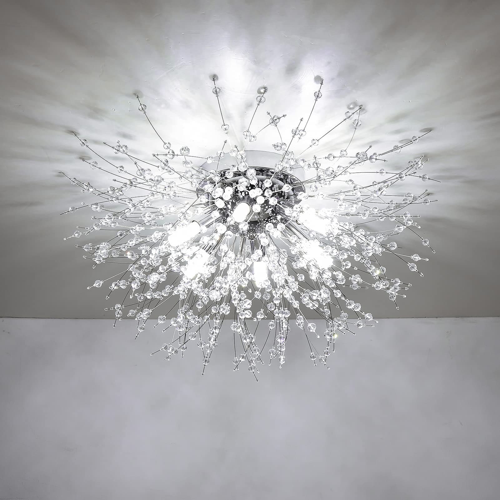 HMVPL Crystal Sputnik Firework Close to Ceiling Light, Modern LED Lamp for Bedroom, Kitchen, Island, Entryway, Hallway, Foyer