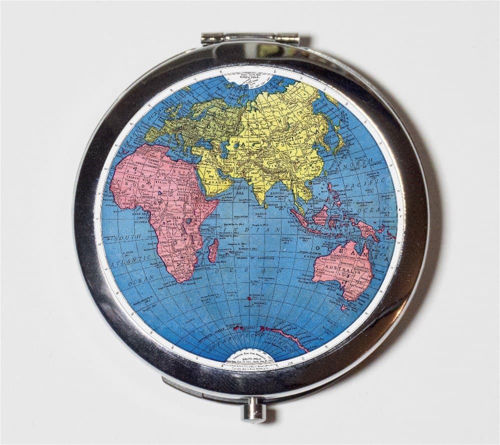 World Map Compact Mirror Geography Earth Pocket for Makeup Cosmetics