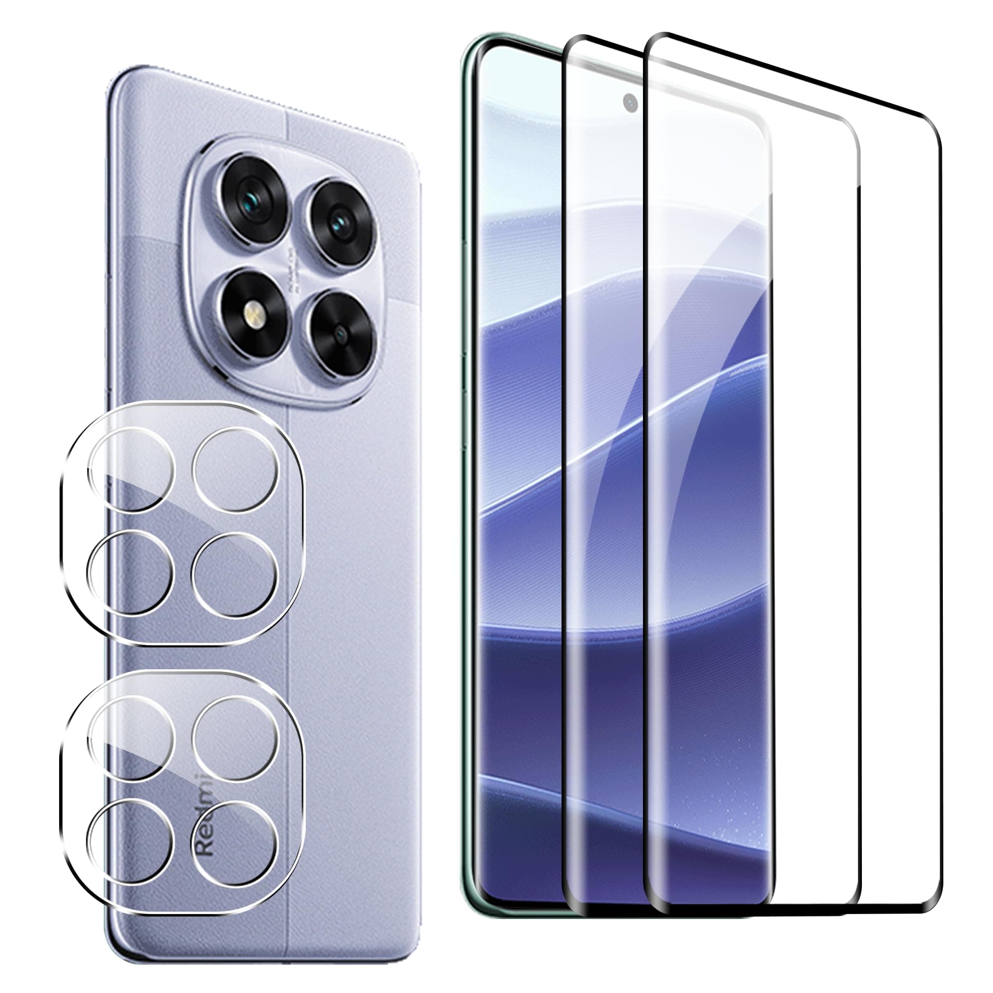 Pack of 2 + 2 Screen Protectors for Xiaomi Redmi Note 14 Pro 5G Tempered Glass, Camera Protection and Glass Screen Protector, 9H Hardness, Anti-Bubble HD Screen Protector