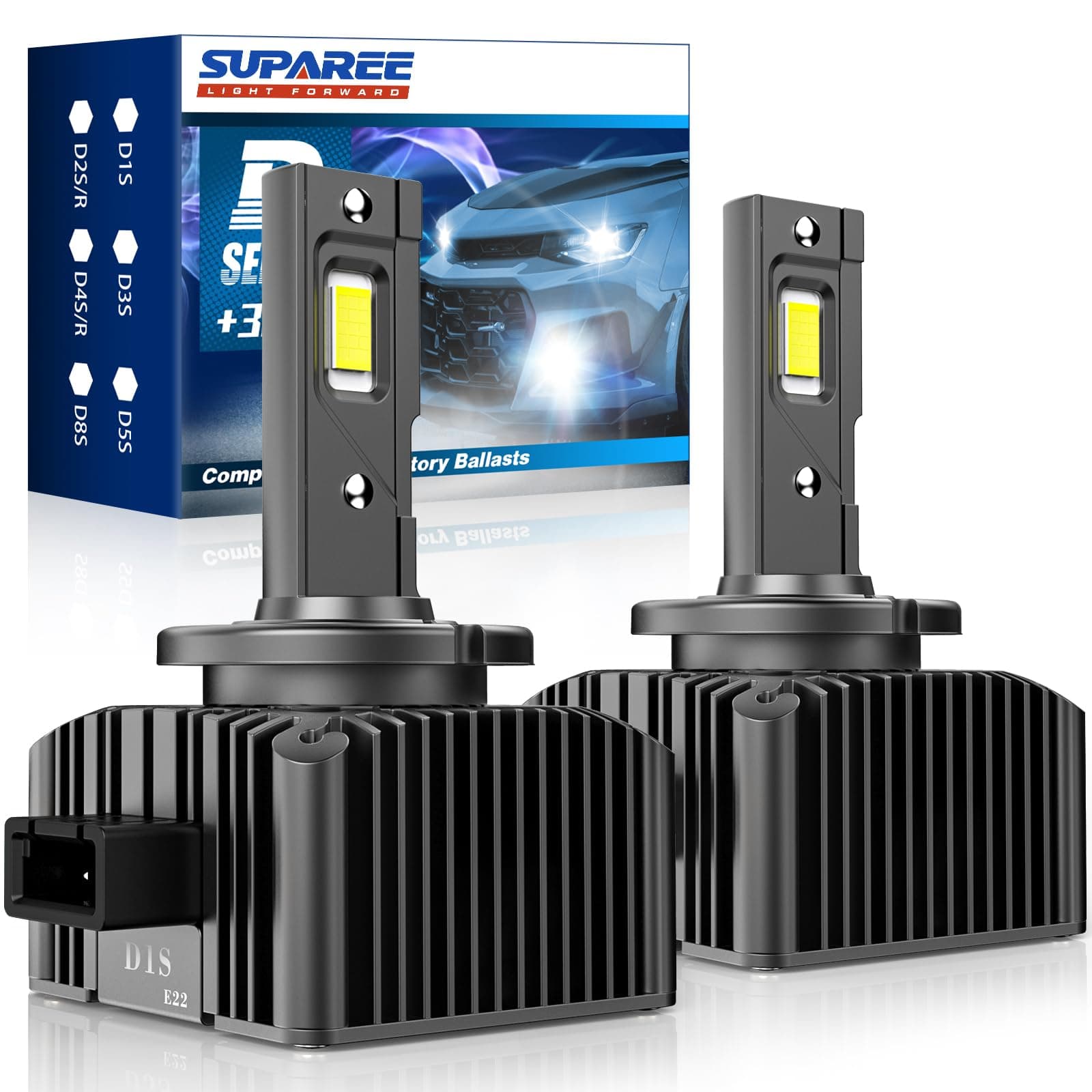 SUPAREE D1S LED Headlight Bulb Plug and Play, D1R Bulb, 120W 20,000LM 600% Brightness 6500K, Xenon Replacement Conversion Kit, Pack of 2