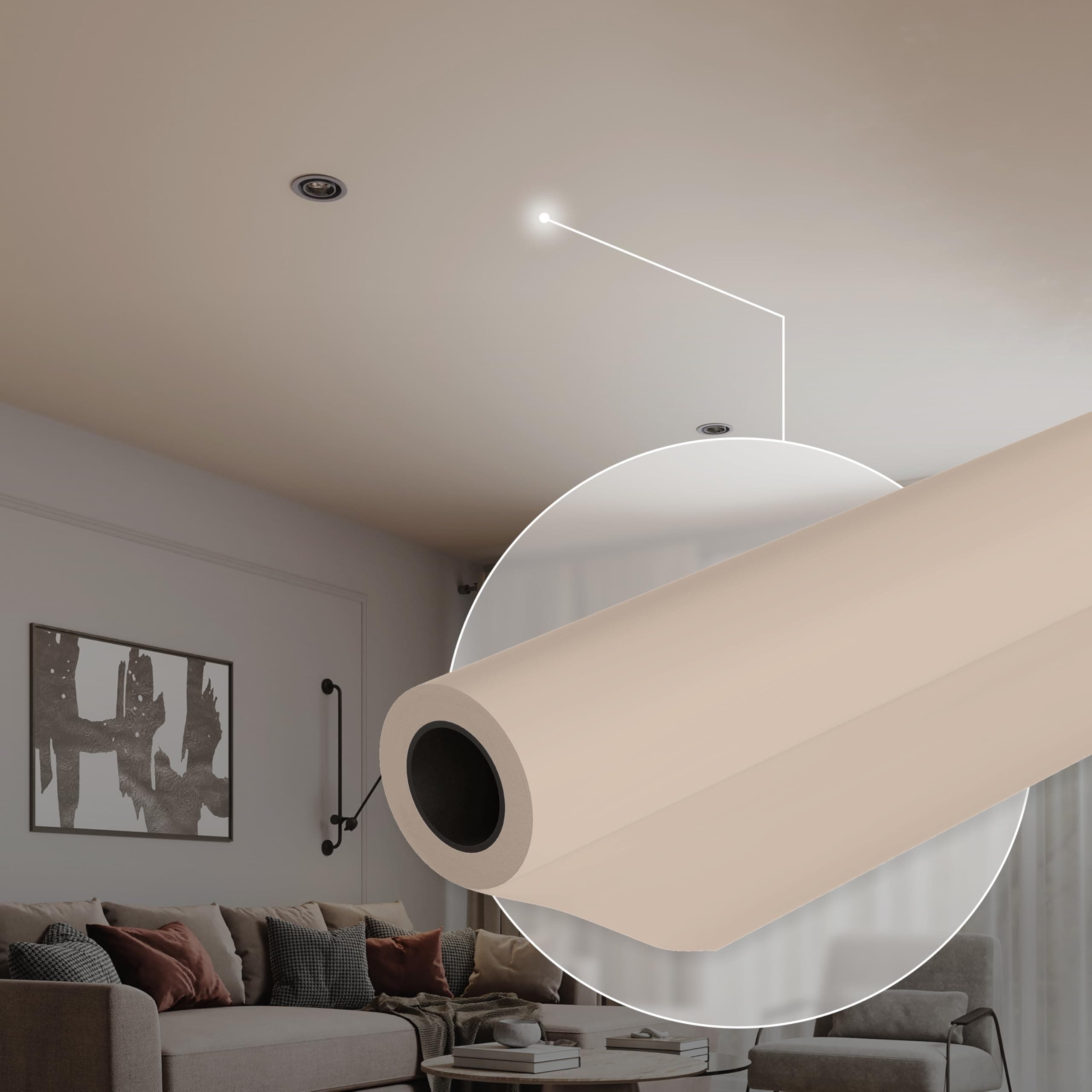 Ceiling Decor Film - Beige Matt PVC Stretch Ceiling - Room Ceiling Covering Kit, DIY Installation for Modern Ceiling Design fits Kit #8 Film Size 6'7'' * 6'7''