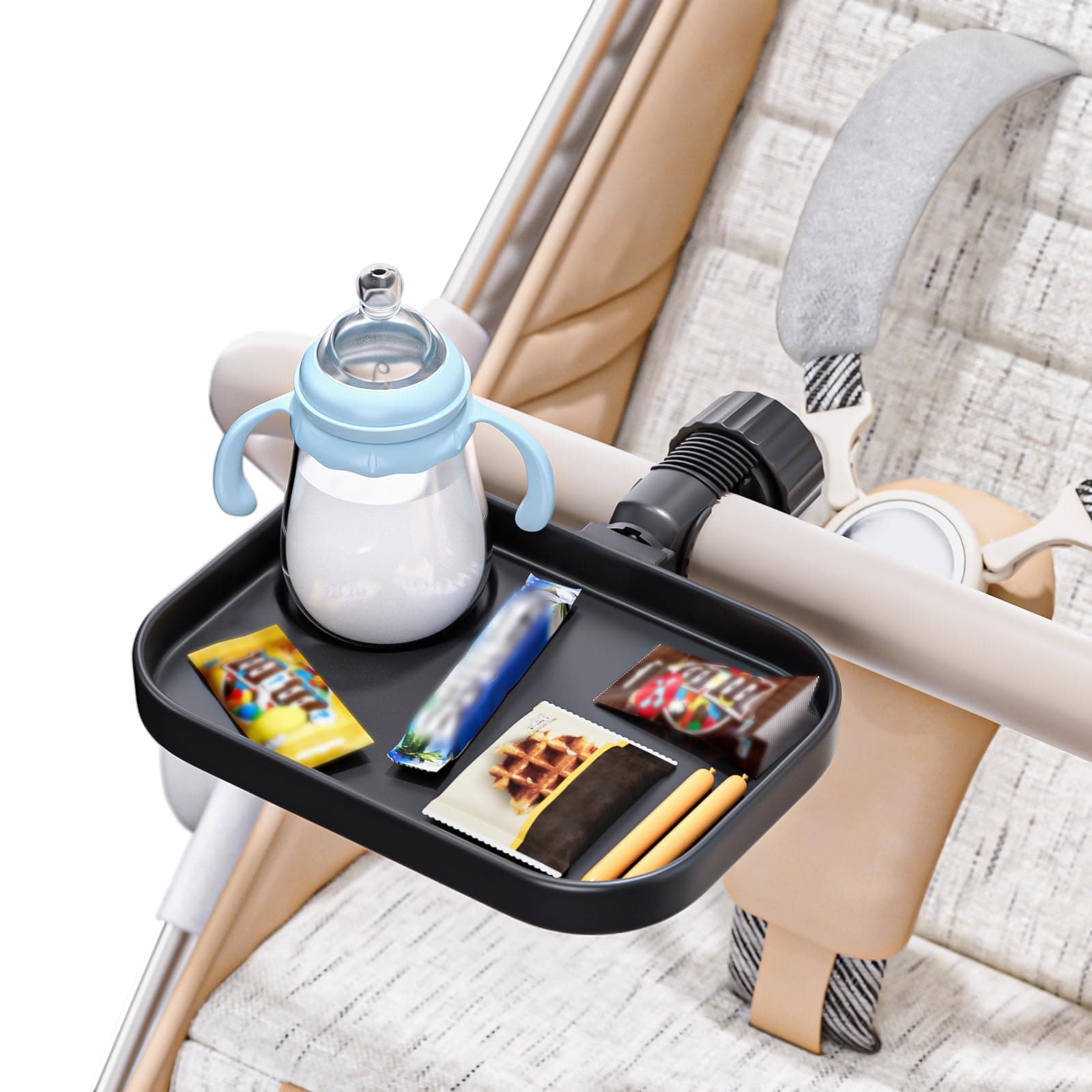 KDDUniversal Stroller Snack Tray, 2-in-1 Stroller Tray with Cup Holder, Quick Install Drink Holder Organizer Tray Accessories, Compatible with Shopping Cart Uppababy, Baby Jogger, Britax, BOB
