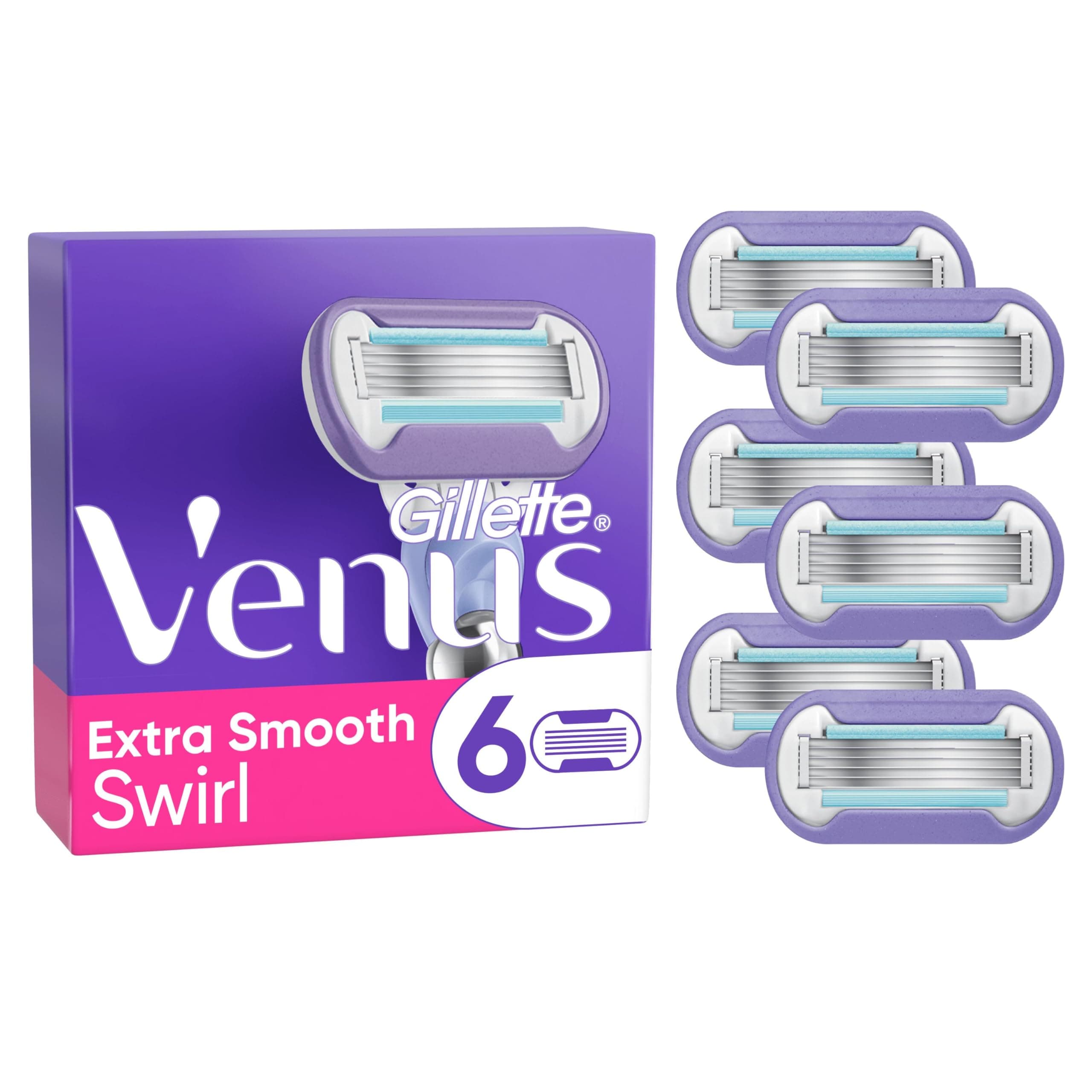 Gillette Venus Extra Smooth Swirl Women’s Razor Blade Refills, Pack of 6, 5 Durable Blades, Long Lasting Smooth Shave, SkinCushion Lubrication Strip
