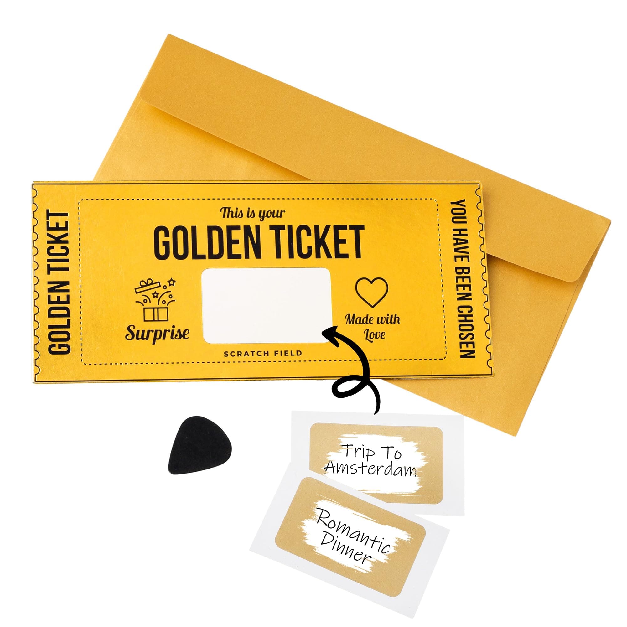 Deluxe Scratchable Golden Ticket Set: Premium Personalized Scratch Off Tickets with Elegant Envelopes & Custom Scraper - Perfect for Surprises, Anniversaries, Birthdays & Special Events - (Set of 1)