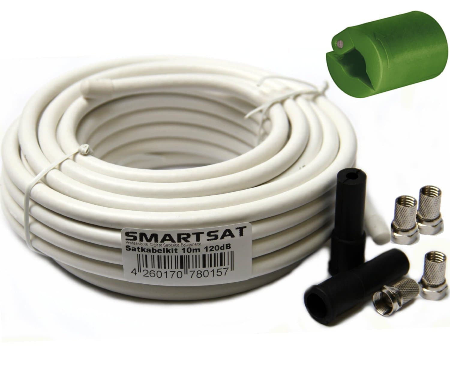10 M Smartsat Satellite Connection Kit SAT Cable Including 4 x F-Connector, 2x Grommets Wire Stripper Basic, 1 x HDTV and 3D UHD