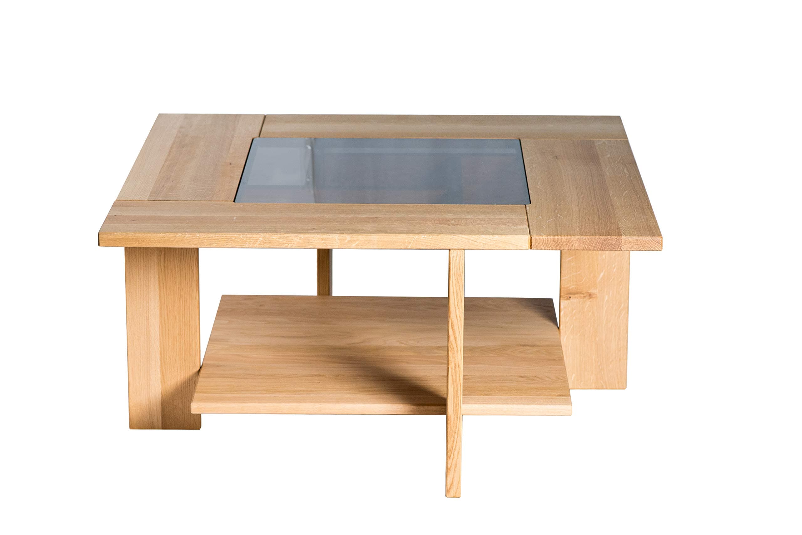 Amazon Brand - Alkove Hayes Square Solid Wood Coffee Table with 1-Shelf, 90 x 90 x 45cm, Glass/Wild Oak