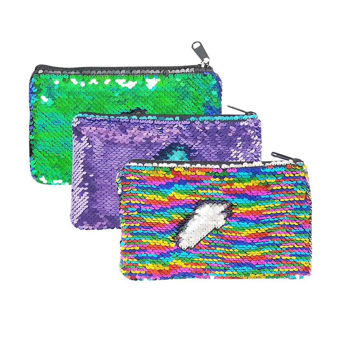 Glitter Reversible Sequin Pencil Pouch Small Makeup Organizer Bag Purse (Rainbow/Purple/Teal)