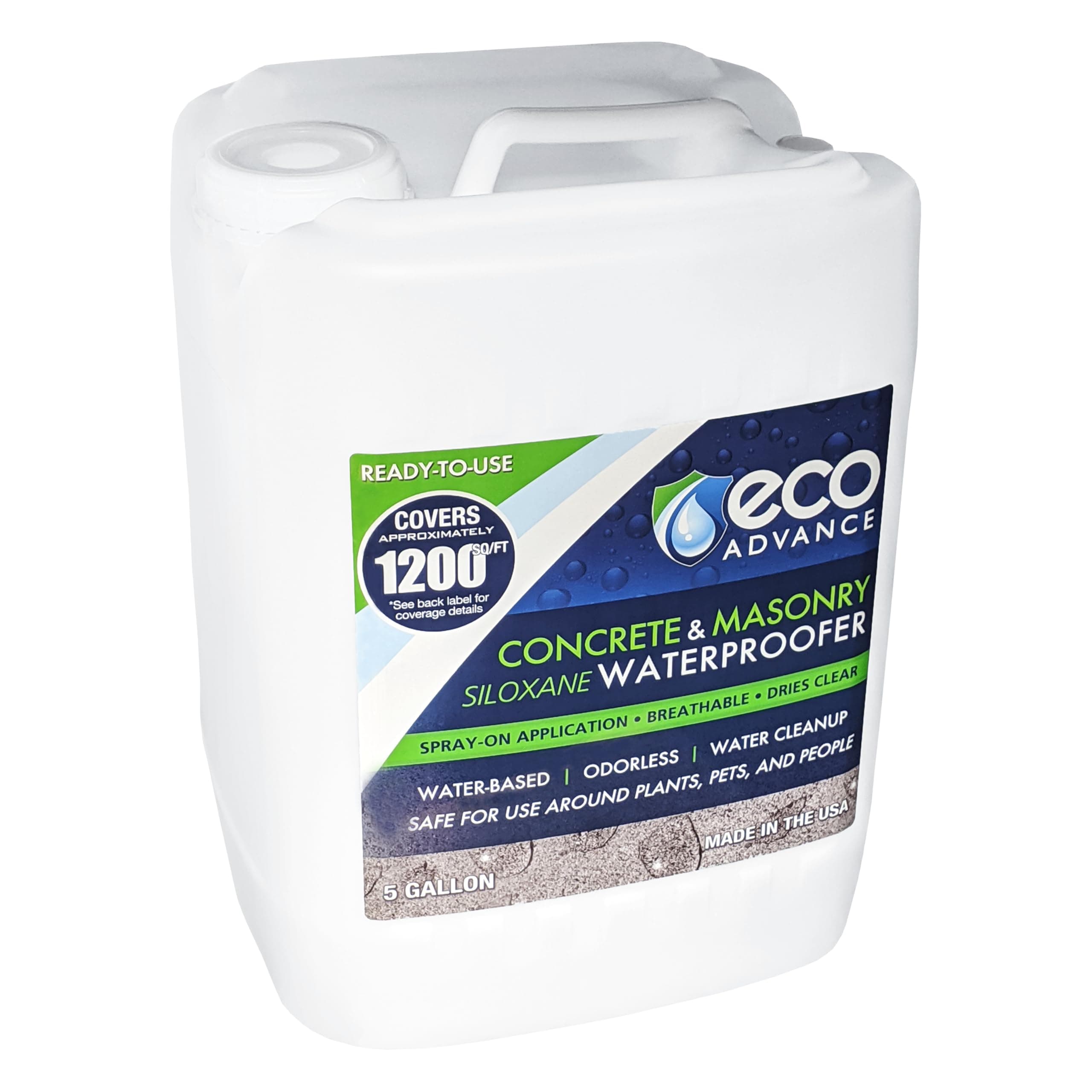 Concrete/Masonry Siloxane Odorless Spray-On Application Waterproofer Concentrate, Safe for Use Around Plants, Pets, and People, 5 Gallon
