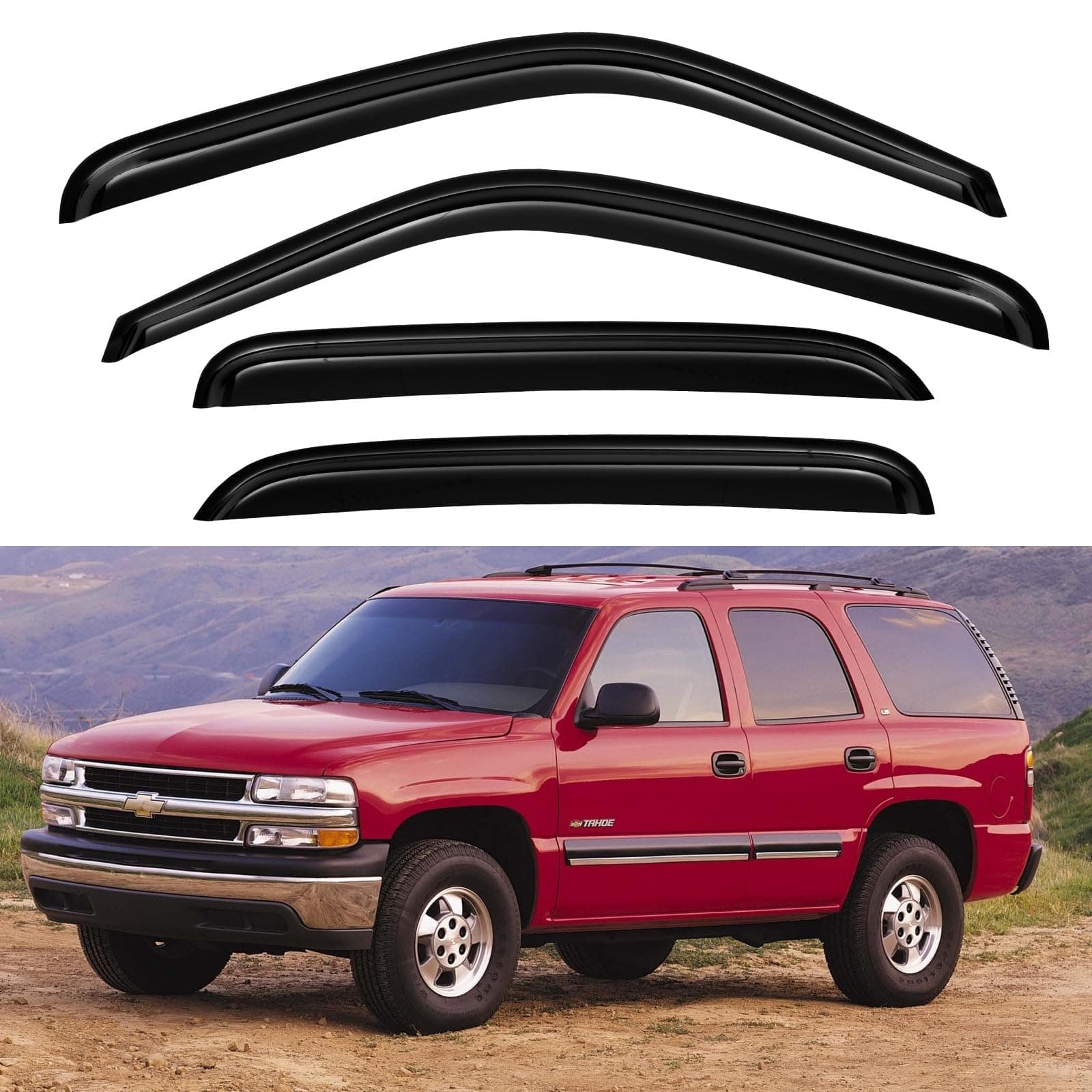 Window Visors Rain Guards for Chevy Tahoe/GMC Yukon 2000-2006, Out-Channel Window Vent Wind Deflectors Visors Shades for 2002-2006 Cadillac Escalade