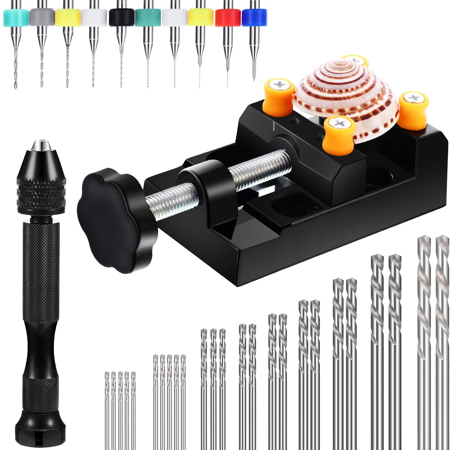 Mudder 37 Pieces Hand Twist Drill Tool Set, Miniature Pin Vise Drill Bit, Bench Vice for Craft Carving Resin DIY Jewelry Making(0.3-1.2 Mm)