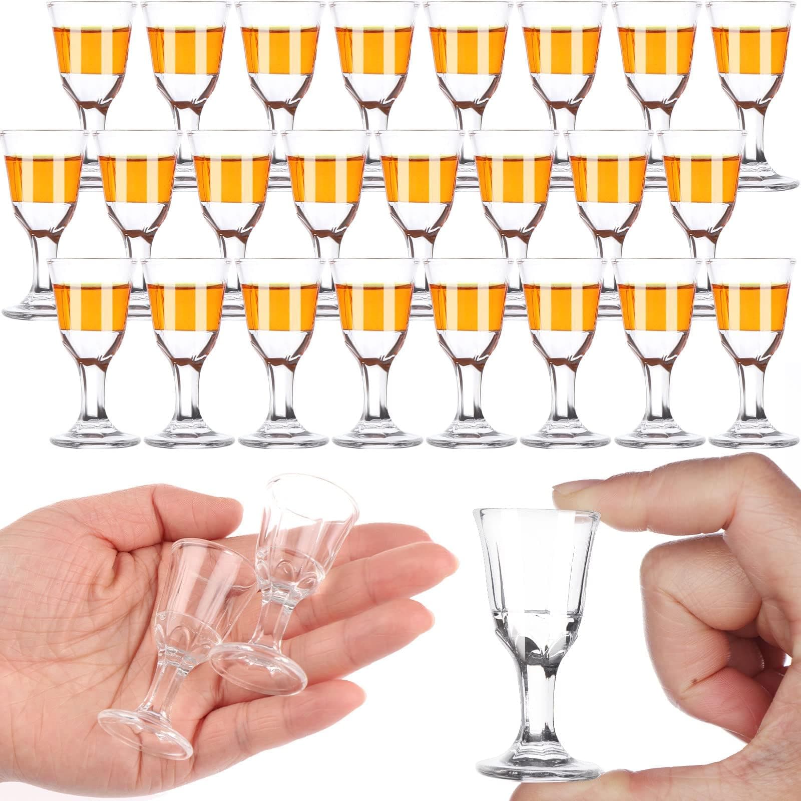 24 Pack Small Mini Shot Glasses 10 ml 0.338oz, Mini Wine Glass Shooters Small Fancy Shot Glasses Super Cute and Elegant