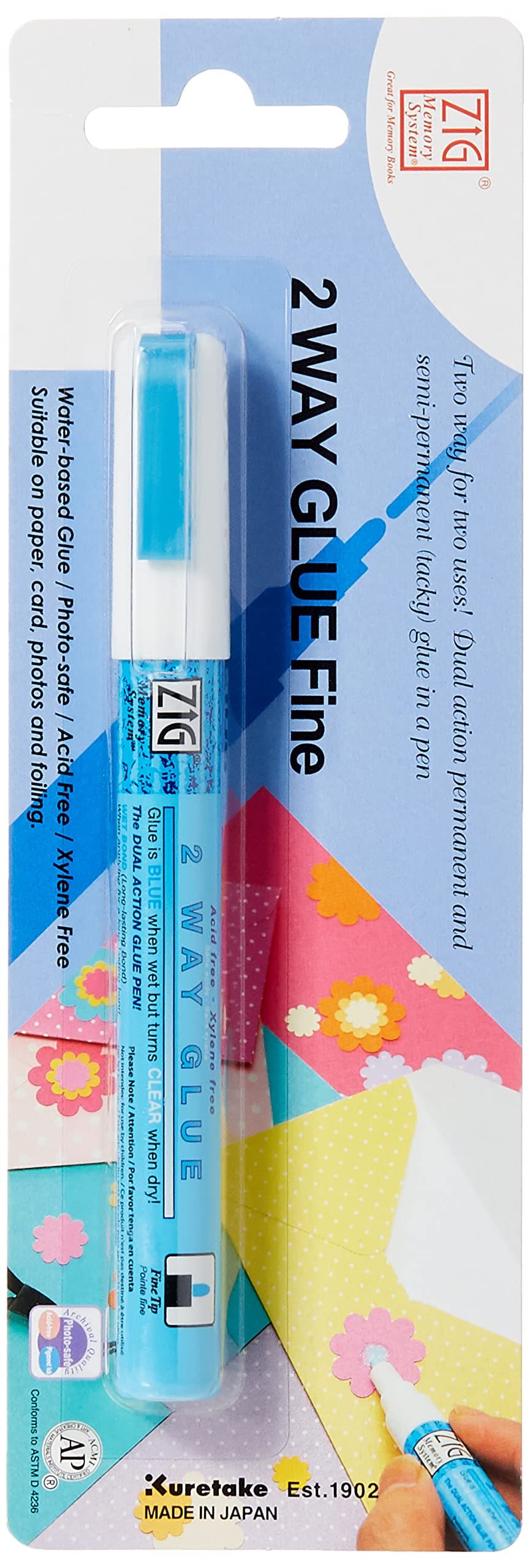 Zig 2-Way Glue Pen Carded, Fine Tip