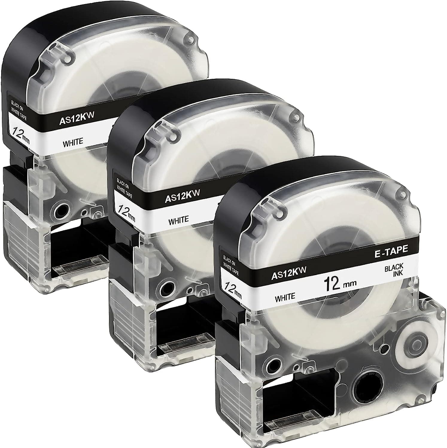 Replacement for Epson LABELWORKS Label Maker Tape 12mm 1/2" LK-4WBN LC-4WBN 4WBN9 SS12KW | Compatible with Epson LabelWorks LW-400 LW-300 LW-PX400 LW-C610PX | 3-Pack by Aonomi