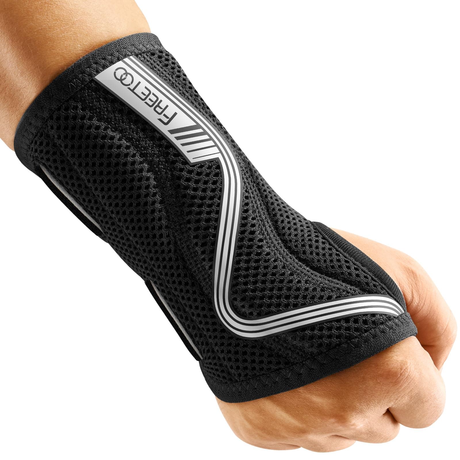 FREETOO Wrist Support S-shaped support for Arthritis, Adjustable Day Night Carpal Tunnel Wrist Splint for Men Women RSI, Sprain, Fracture Wrist Brace (Gray-Large-Right)