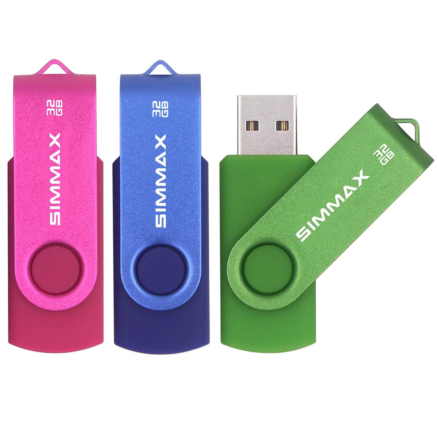 3 Pack 32GB Memory Stick USB 2.0 Flash Drives Swivel Thumb Drive Pen Drive (32GB Pink Blue Green)