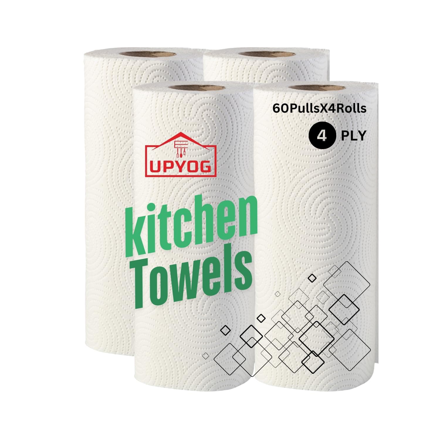 UPYOG 4 Ply Kitchen Tissue/Towel Paper Roll 240 pulls | 60 pulls X 4 Rolls | soft and highly absorbent | 100% Natural Virgin Cellulose Fiber
