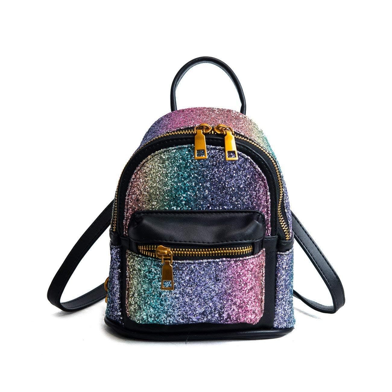 Blansdi Sequin Backpack Purse Bling Leather Mini Daypack Bookbag Glitter Bag for Women Black