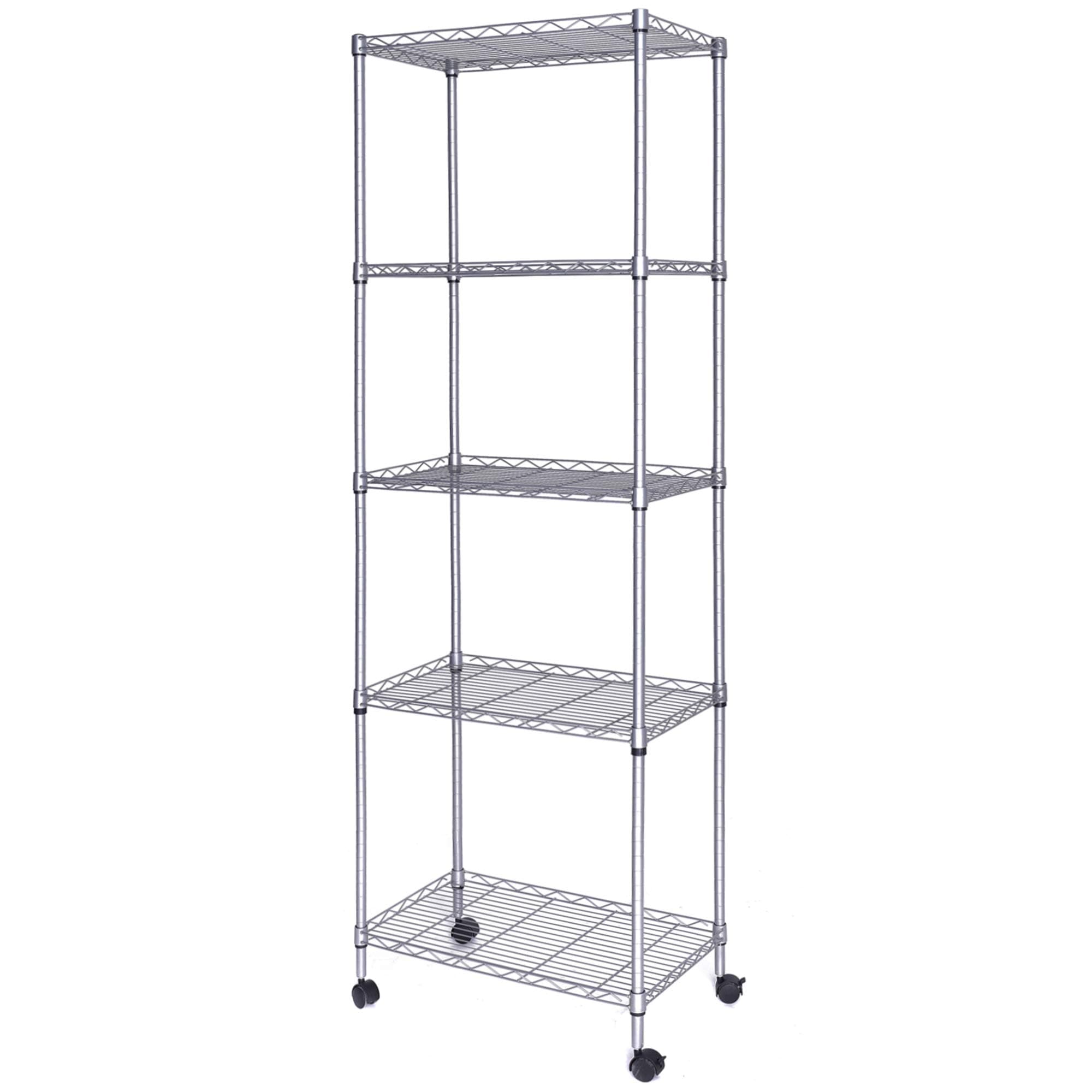JS HANGER Wire Shelving Unit with Wheels, 5-Tier Heavy Duty Height Adjustable Rolling Metal Shelves for Storage, 550 lbs Capacity, 23.23''W X 13.4''D X 71''H, Silver