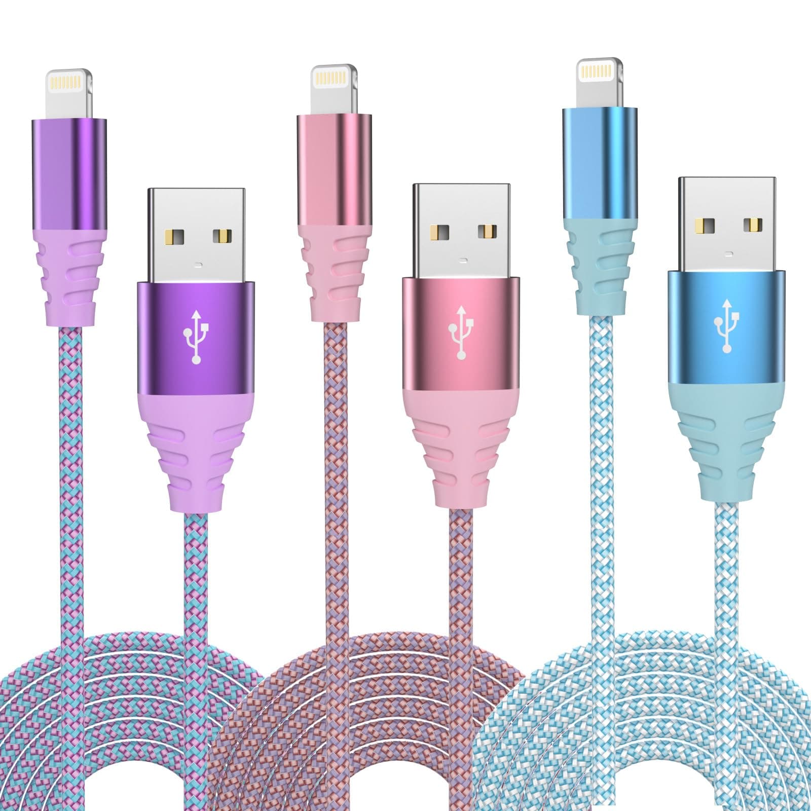 Cuanyeon iPhone Charger Fast Charging 3pack 6FT Apple MFi Certified Lightning Cable Nylon Braided iPhone Charger Cord Compatible with iPhone 14/13/12/11 Pro Max/XS MAX/XR/XS/X/8/7 Plus iPad AirPods