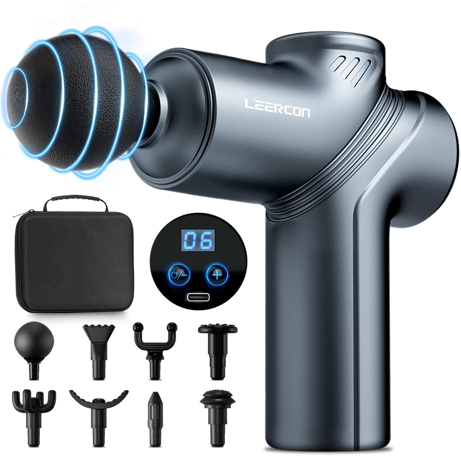 Massage Gun Deep Tissue, Portable Massage Gun with 4 Interchangeable Heads for Deep Muscle Relief and Relaxation