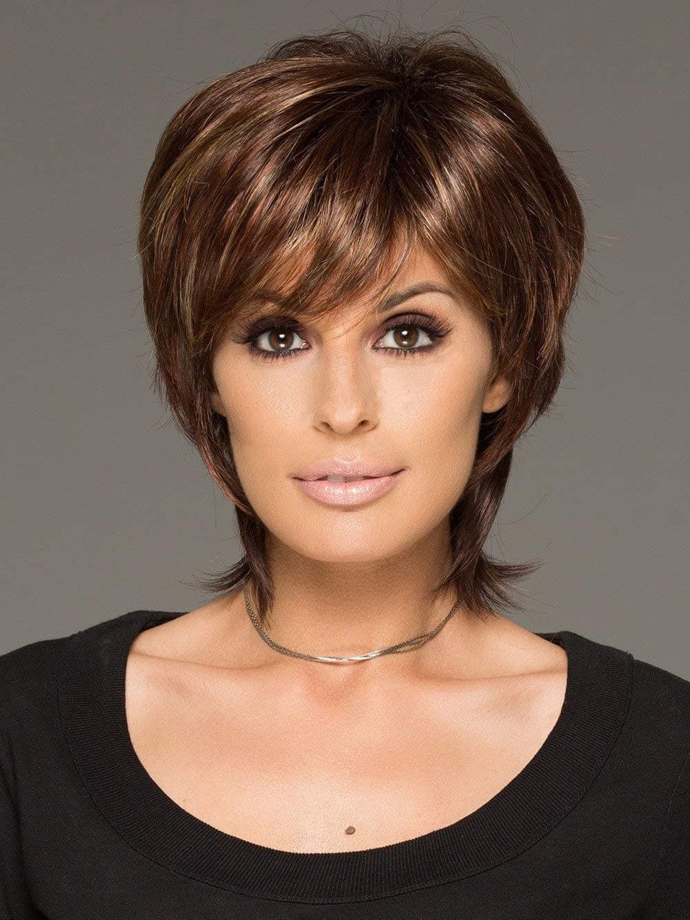 Brown Wigs for Women Short Pixie Cut Wig Dark Wavy Brown Mixed Blonde Bob Hair Wigs with Bangs Natural Looking Heat Resistant Synthetic Wigs for Daily Party (Dark Brown) LM044